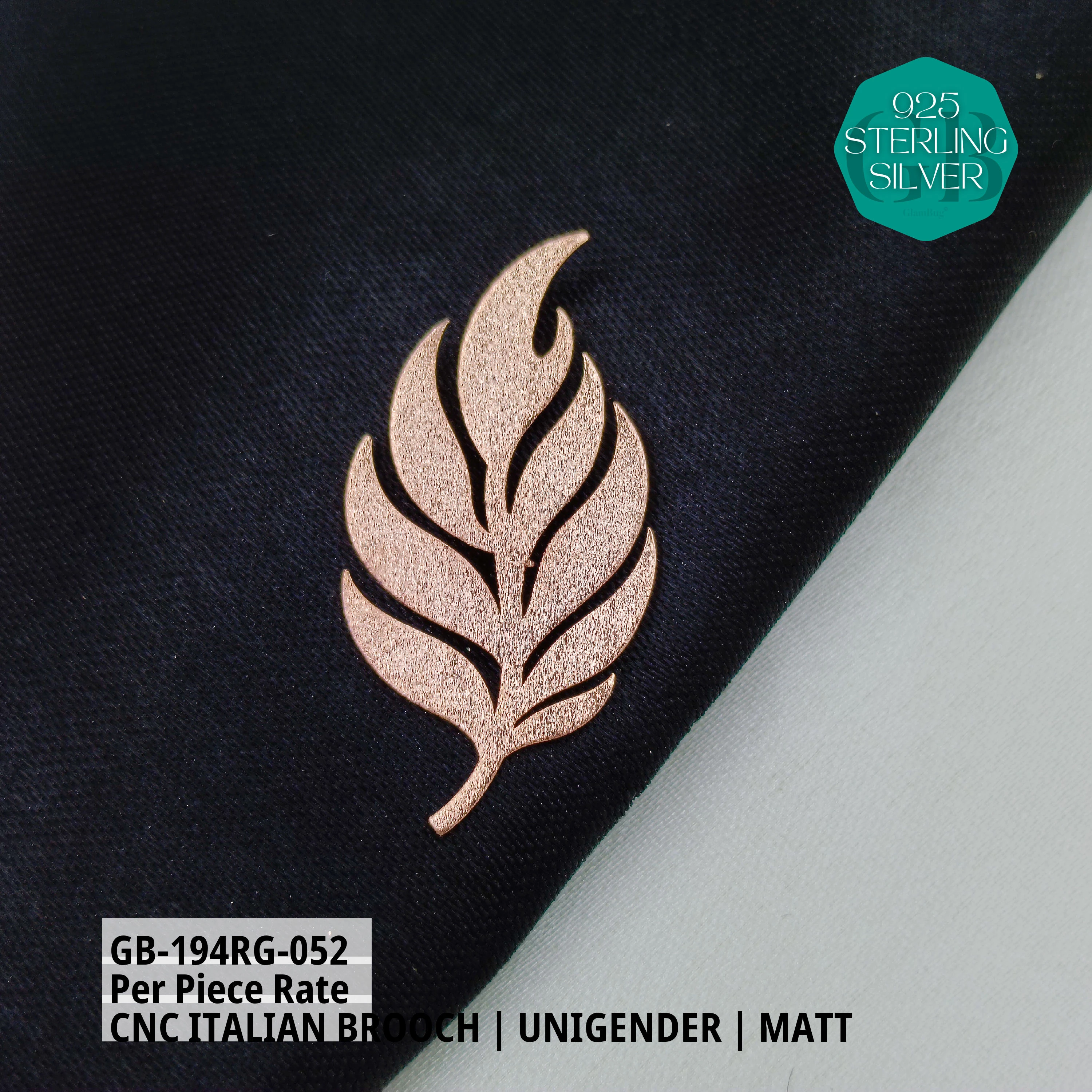 ITALIAN CNC  BROOCHES - ROSEGOLD - Premium 925 Silver Jewellery - SKU: GB-194RG-052 - Hyderabad Silver Importers