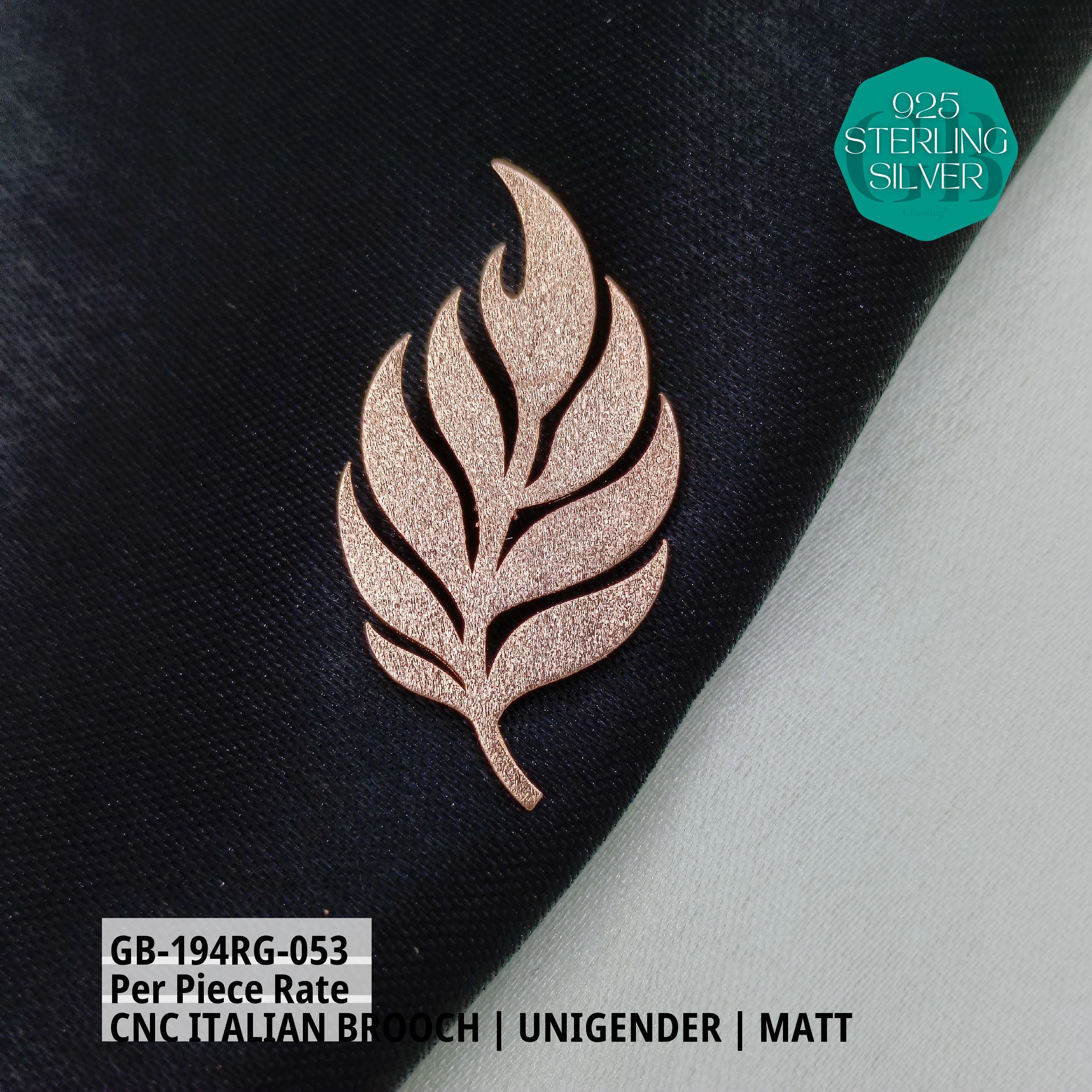 ITALIAN CNC  BROOCHES - ROSEGOLD - Premium 925 Silver Jewellery - SKU: GB-194RG-053 - Hyderabad Silver Importers