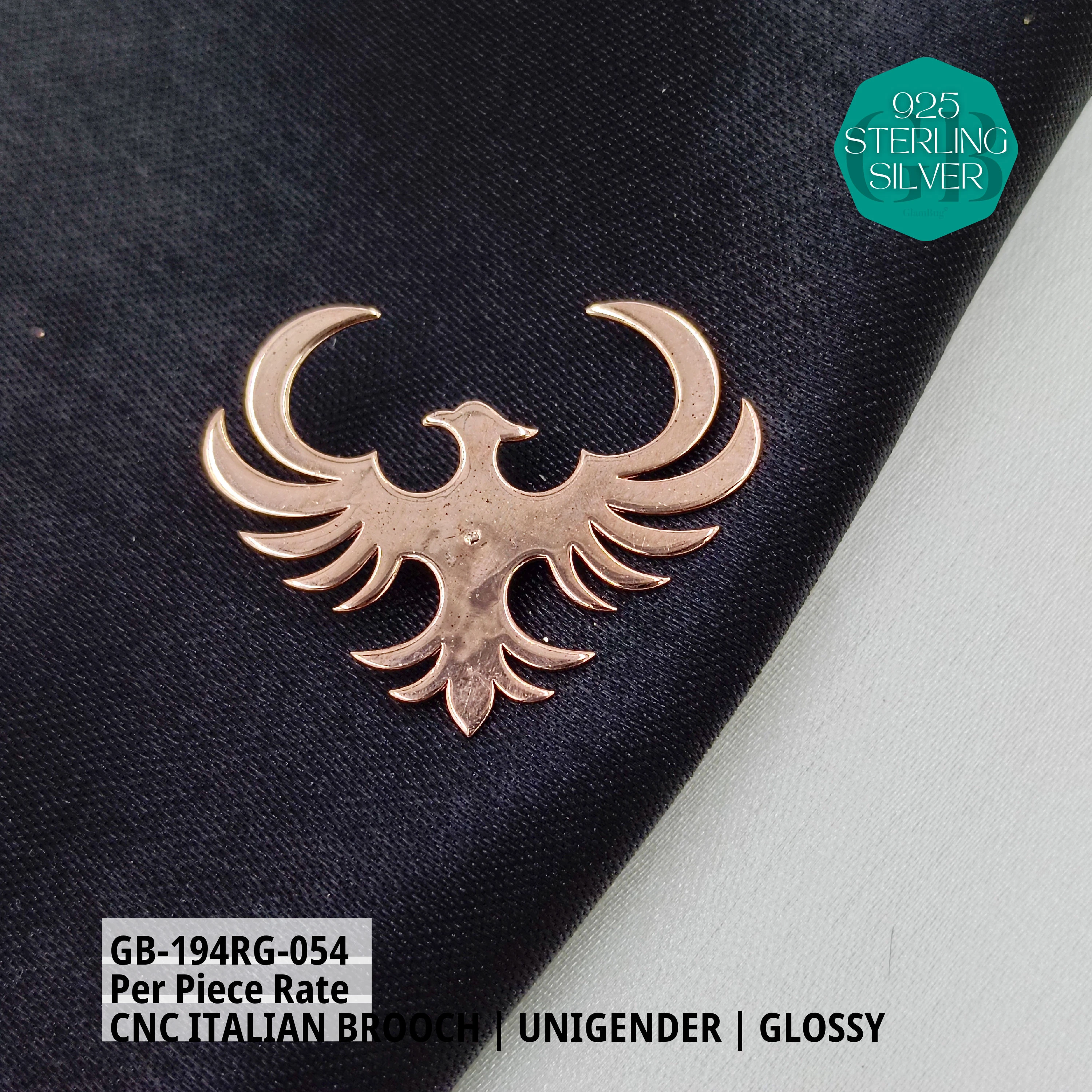 ITALIAN CNC  BROOCHES - ROSEGOLD - Premium 925 Silver Jewellery - SKU: GB-194RG-054 - Hyderabad Silver Importers