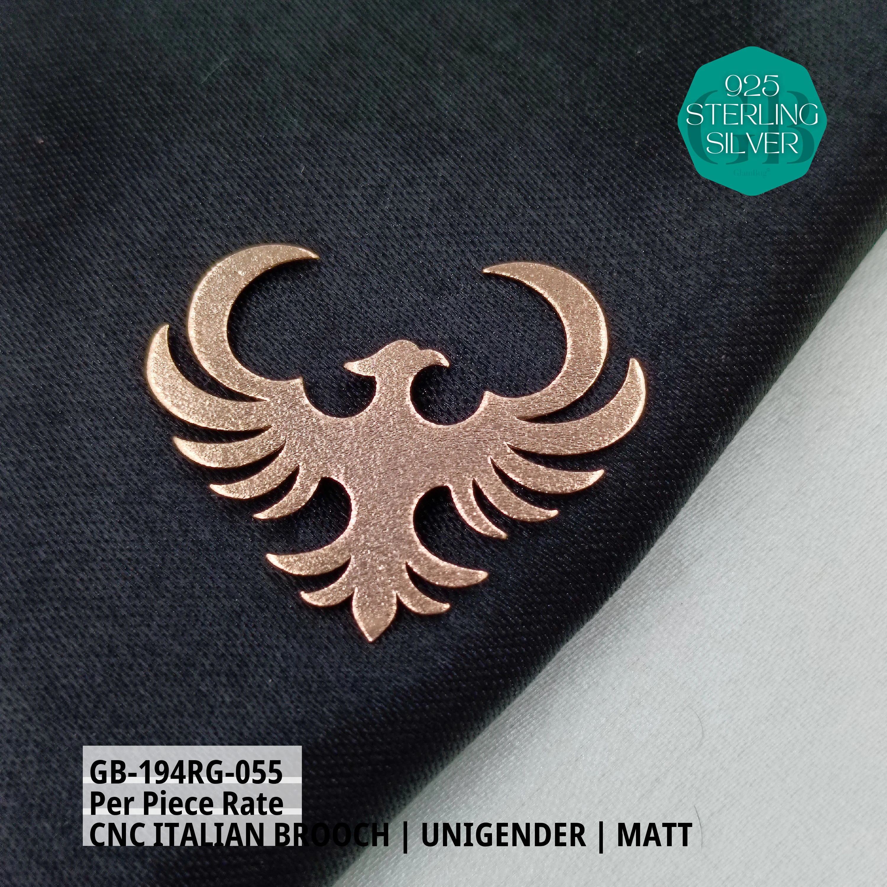 ITALIAN CNC BROOCHES - ROSEGOLD - Premium 925 Silver Jewellery - SKU: GB-194RG-055 - Hyderabad Silver Importers