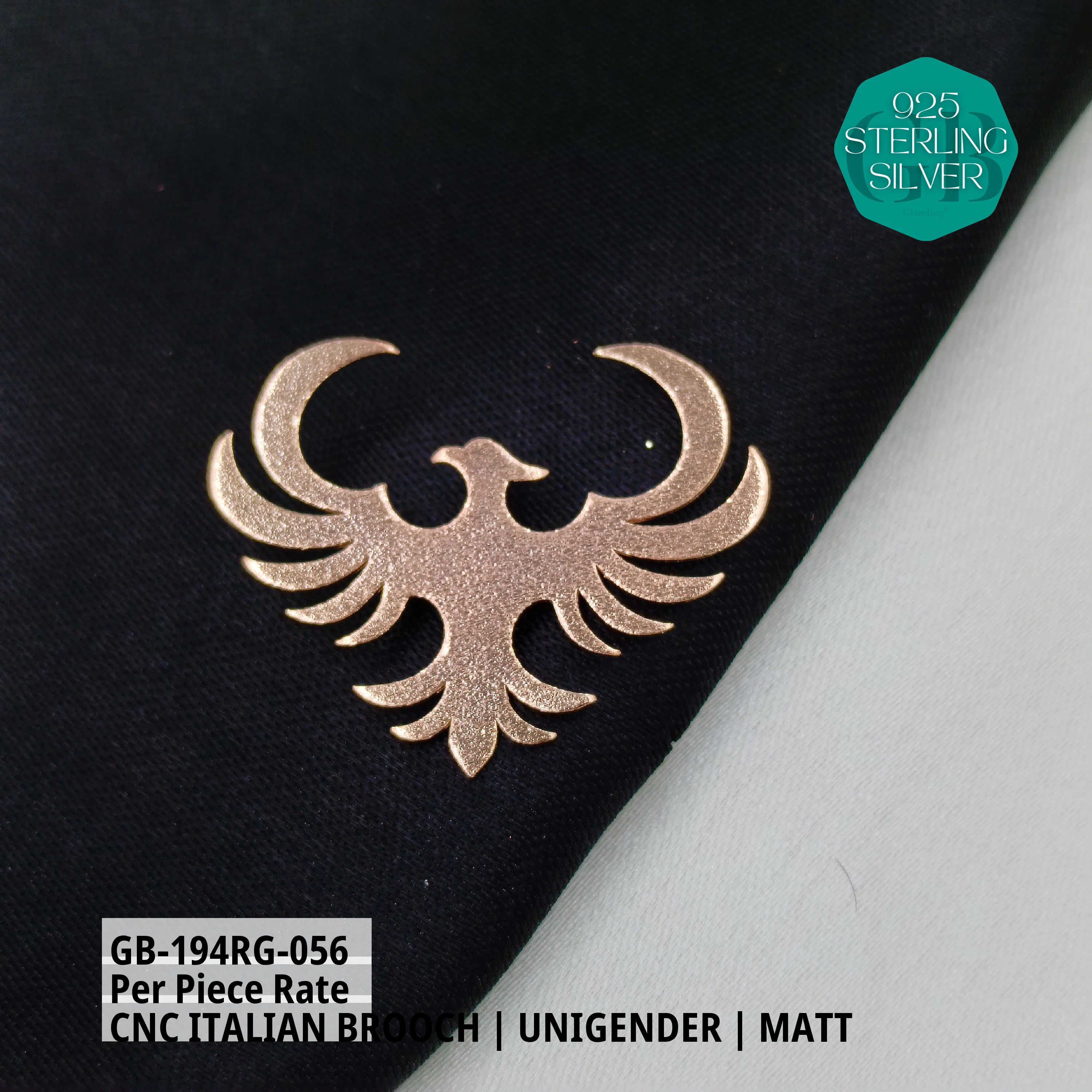 ITALIAN CNC  BROOCHES - ROSEGOLD - Premium 925 Silver Jewellery - SKU: GB-194RG-056 - Hyderabad Silver Importers