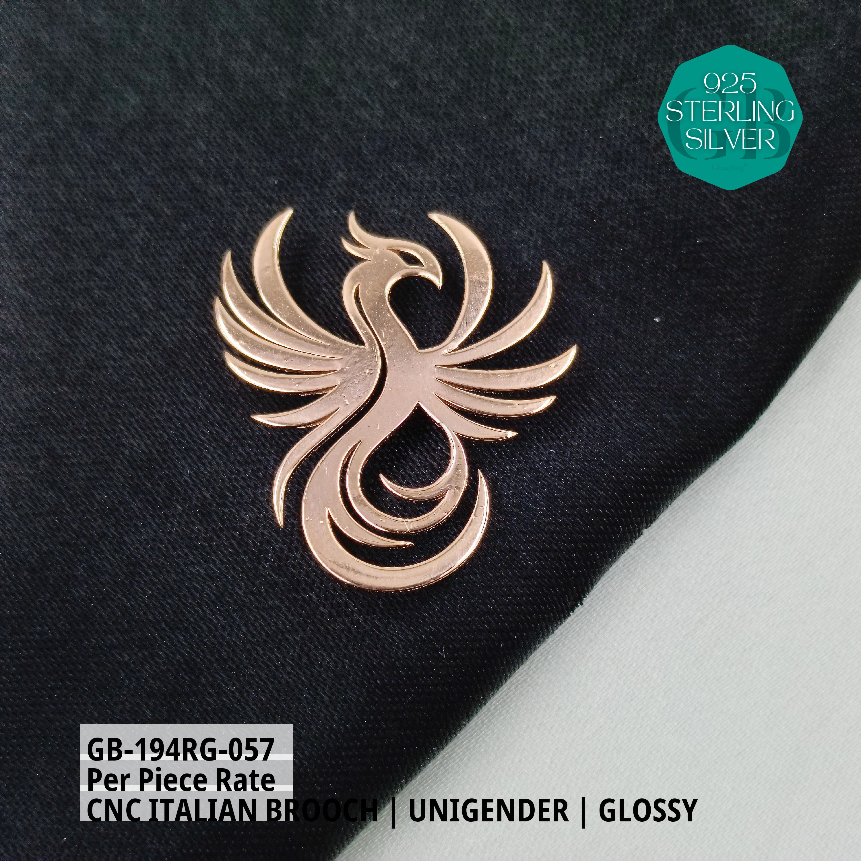 ITALIAN CNC BROOCHES - ROSEGOLD - Premium 925 Silver Jewellery - SKU: GB-194RG-057 - Hyderabad Silver Importers