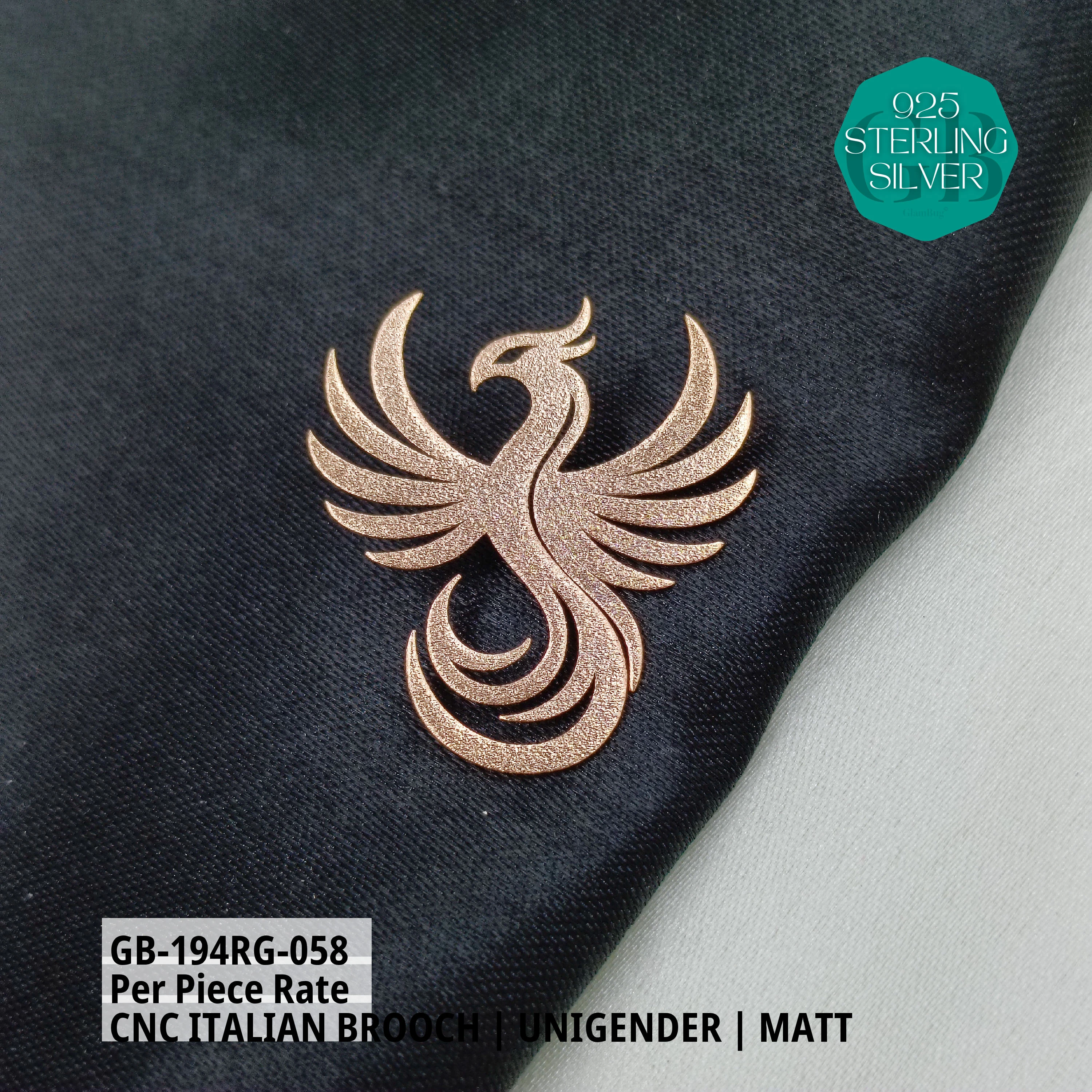 ITALIAN CNC BROOCHES - ROSEGOLD - Premium 925 Silver Jewellery - SKU: GB-194RG-058 - Hyderabad Silver Importers