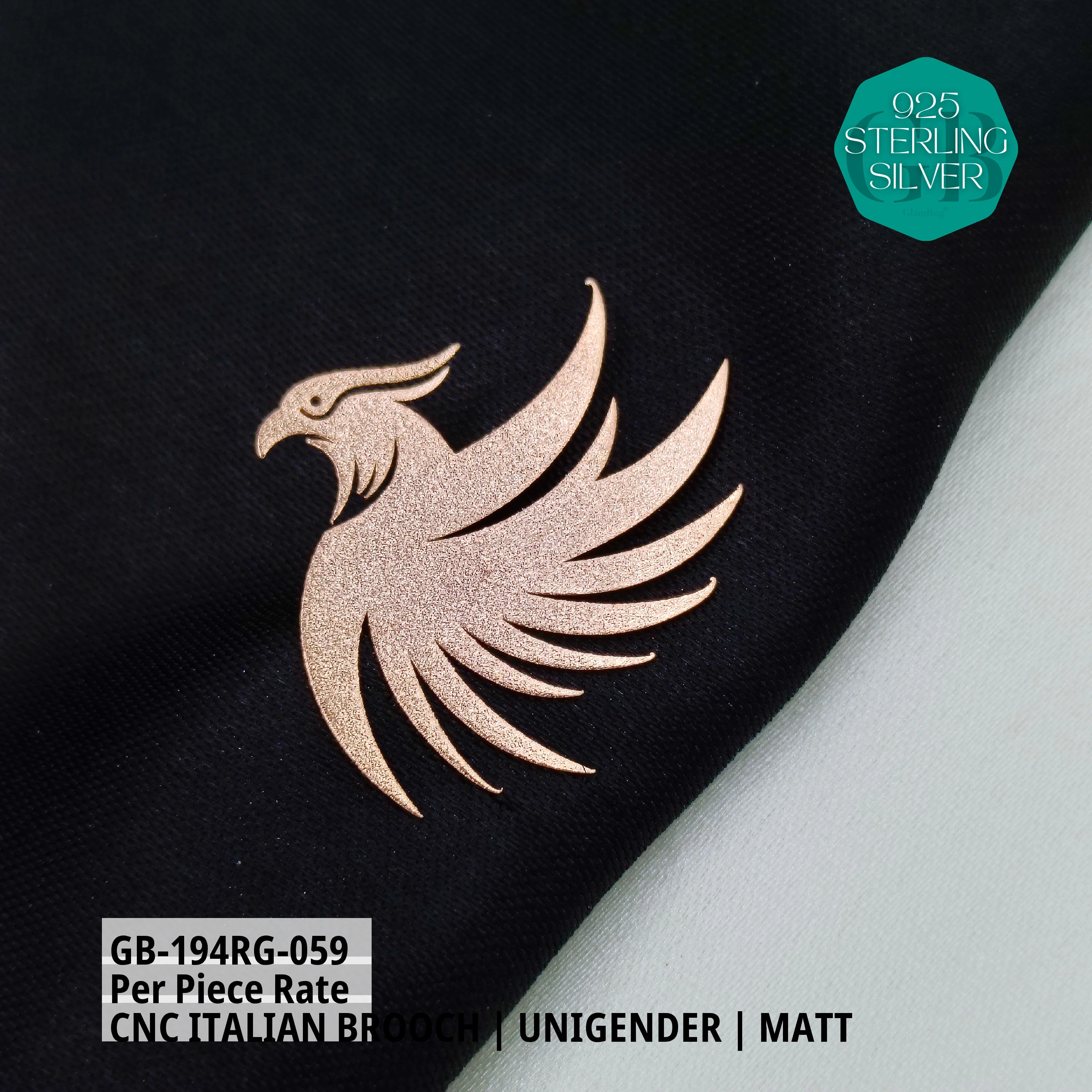 ITALIAN CNC  BROOCHES - ROSEGOLD - Premium 925 Silver Jewellery - SKU: GB-194RG-059 - Hyderabad Silver Importers