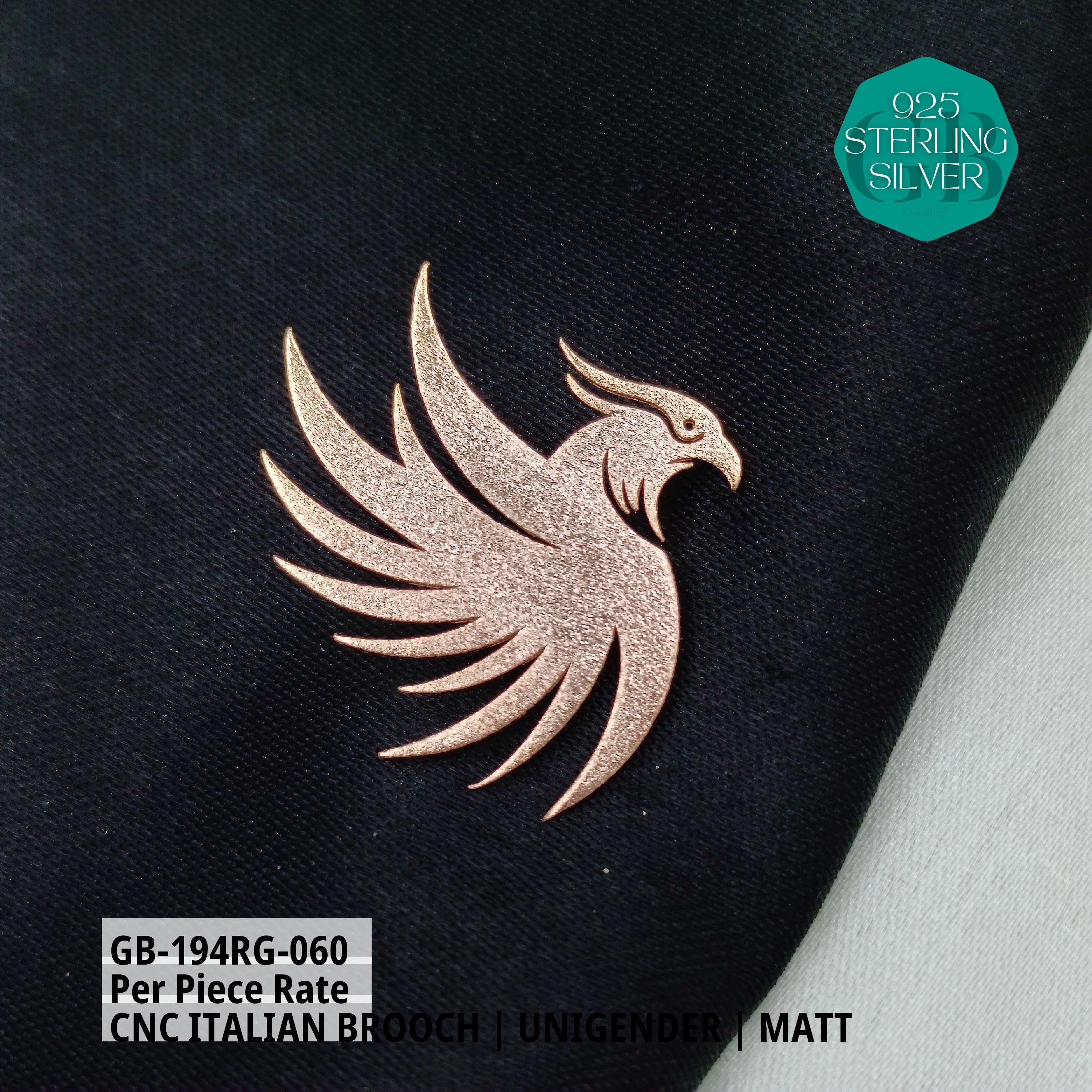 ITALIAN CNC  BROOCHES - ROSEGOLD - Premium 925 Silver Jewellery - SKU: GB-194RG-060 - Hyderabad Silver Importers