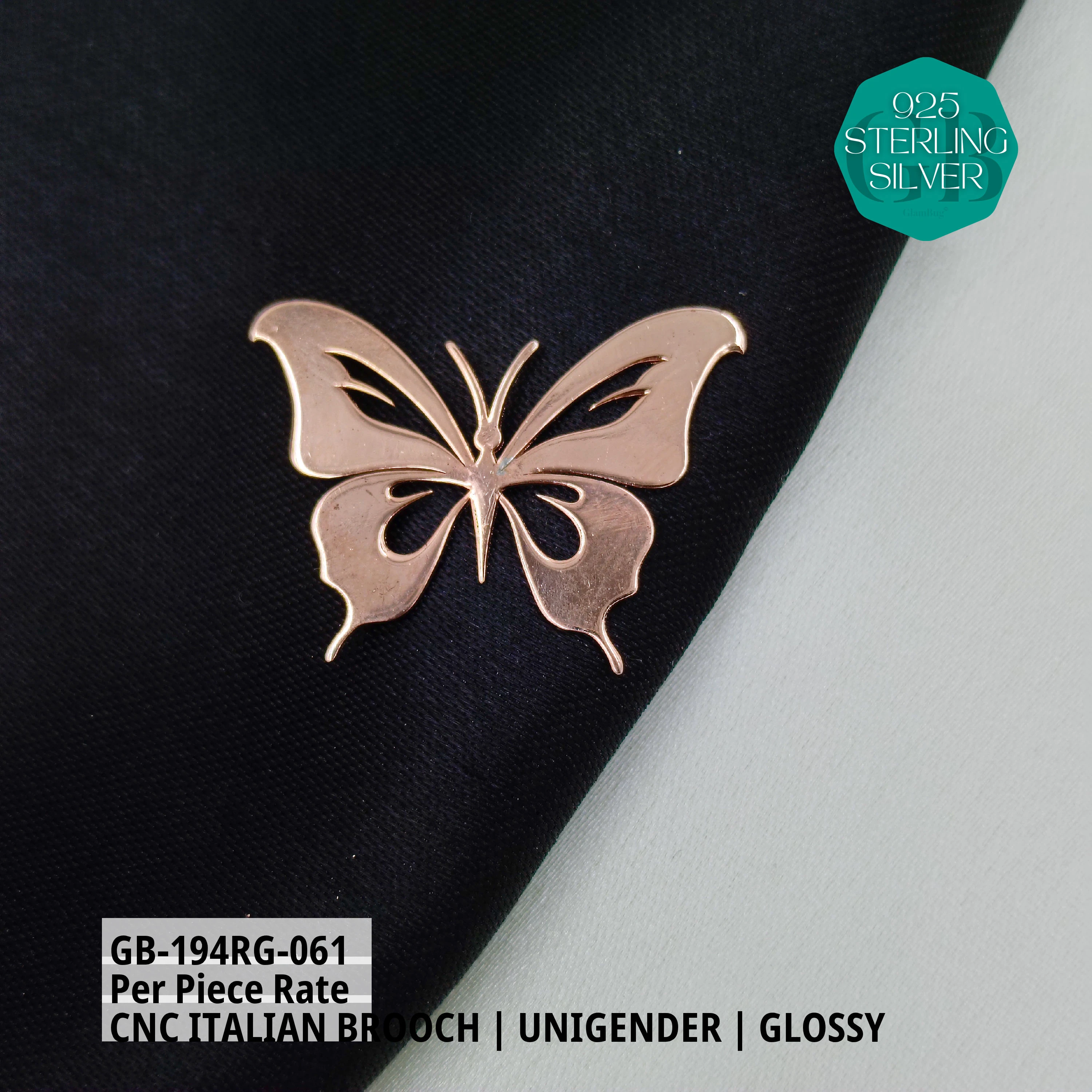 ITALIAN CNC  BROOCHES - ROSEGOLD - Premium 925 Silver Jewellery - SKU: GB-194RG-061 - Hyderabad Silver Importers