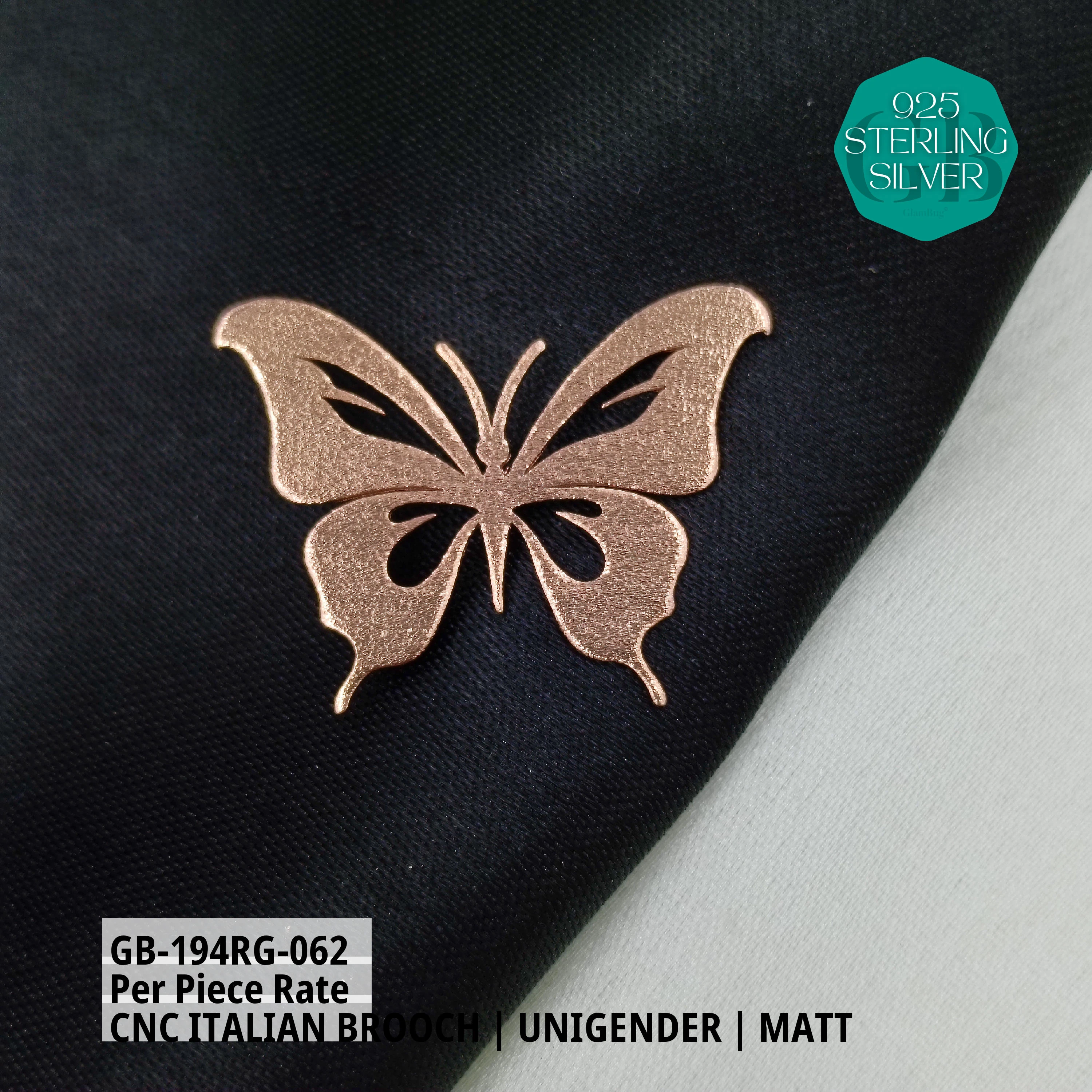 ITALIAN CNC  BROOCHES - ROSEGOLD - Premium 925 Silver Jewellery - SKU: GB-194RG-062 - Hyderabad Silver Importers