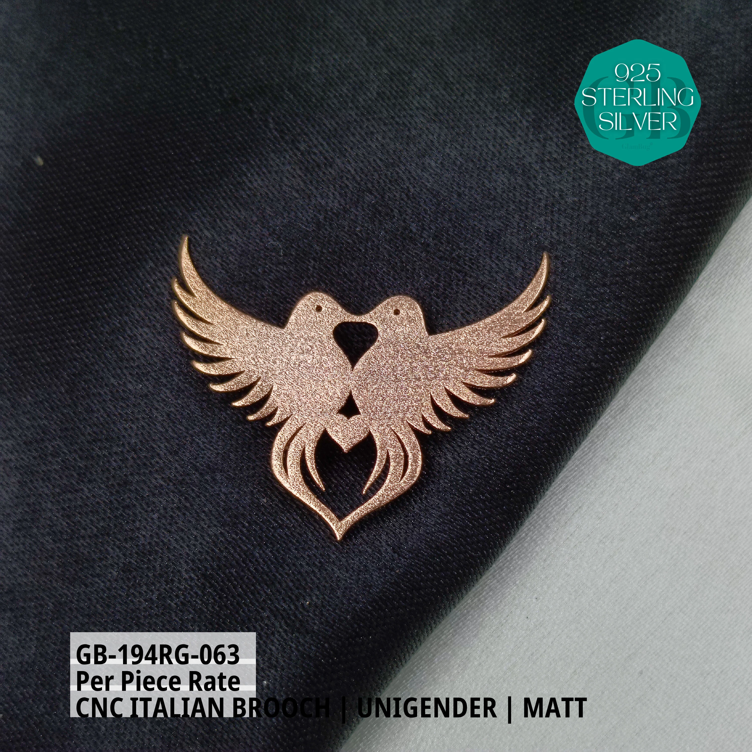 ITALIAN CNC  BROOCHES - ROSEGOLD - Premium 925 Silver Jewellery - SKU: GB-194RG-063 - Hyderabad Silver Importers