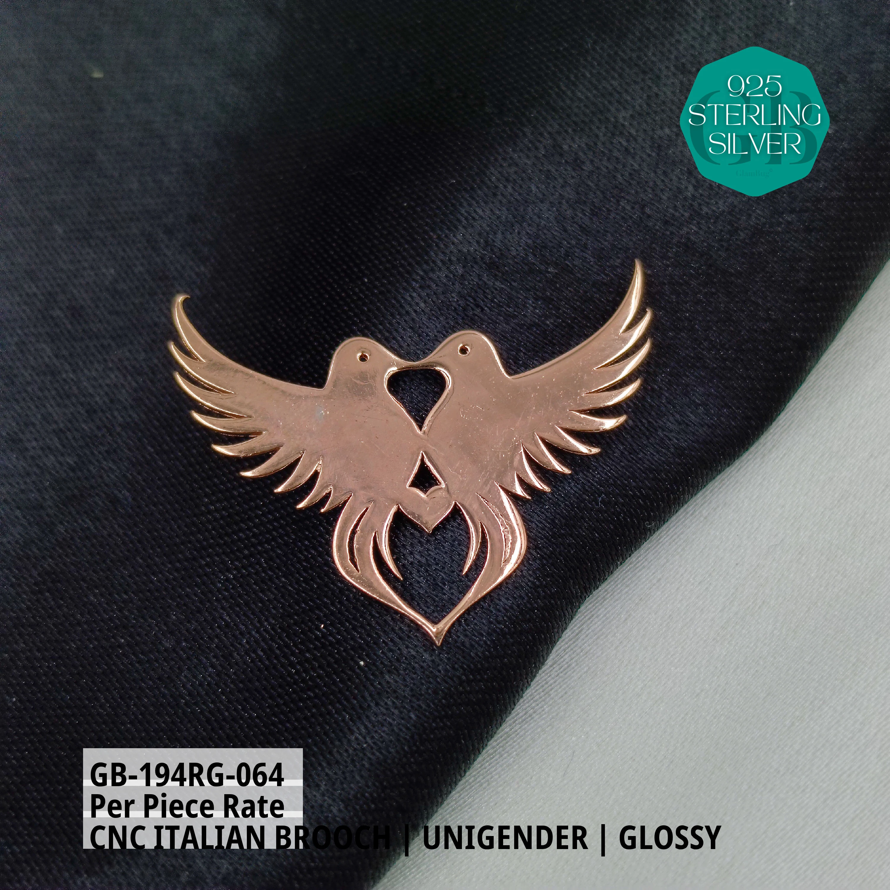 ITALIAN CNC  BROOCHES - ROSEGOLD - Premium 925 Silver Jewellery - SKU: GB-194RG-064 - Hyderabad Silver Importers