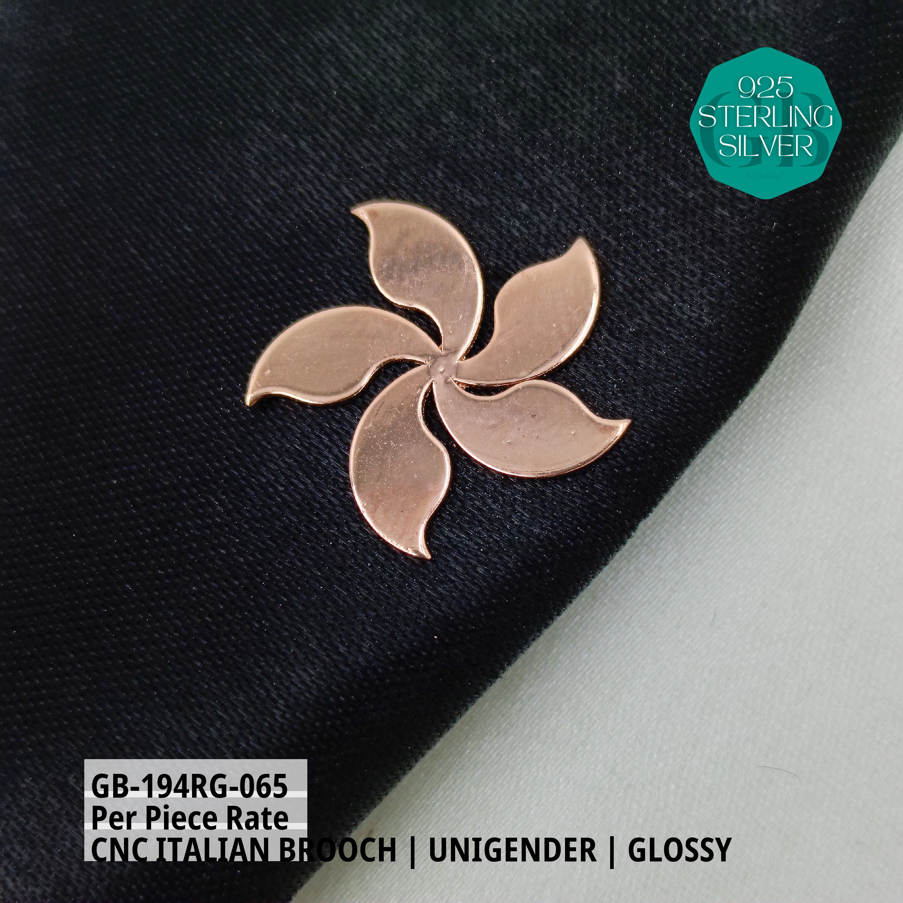 ITALIAN CNC  BROOCHES - ROSEGOLD - Premium 925 Silver Jewellery - SKU: GB-194RG-065 - Hyderabad Silver Importers