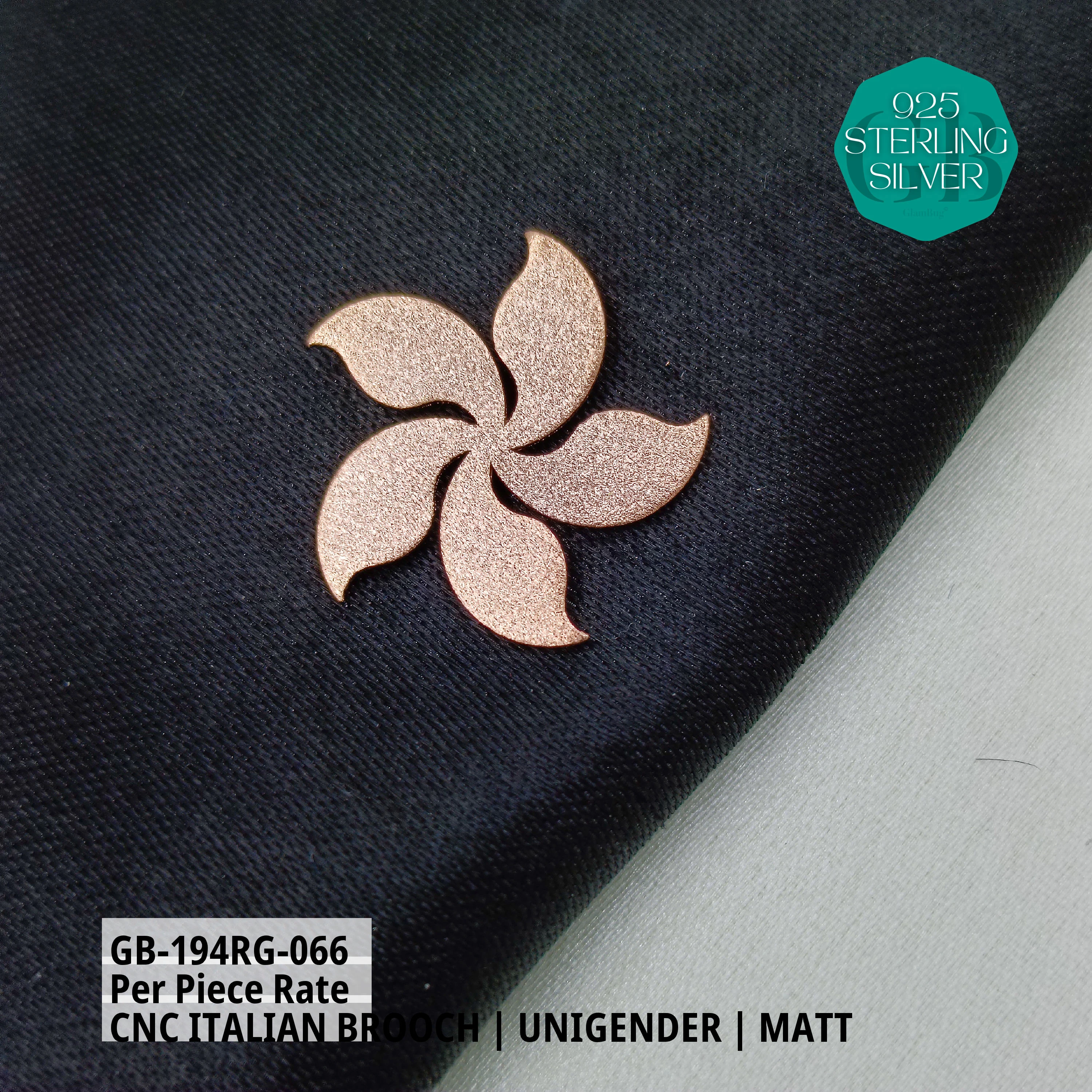 ITALIAN CNC  BROOCHES - ROSEGOLD - Premium 925 Silver Jewellery - SKU: GB-194RG-066 - Hyderabad Silver Importers