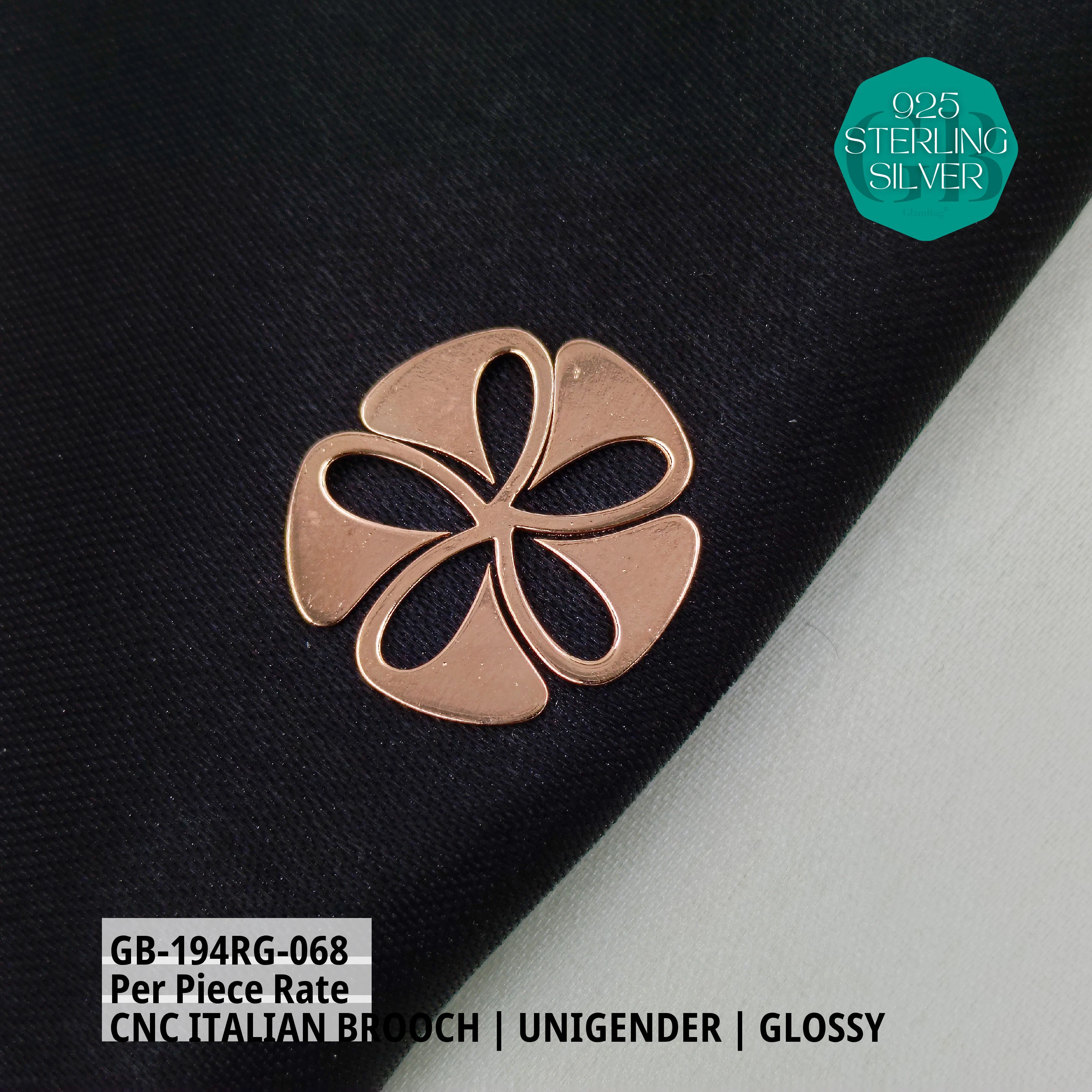 ITALIAN CNC  BROOCHES - ROSEGOLD - Premium 925 Silver Jewellery - SKU: GB-194RG-068 - Hyderabad Silver Importers