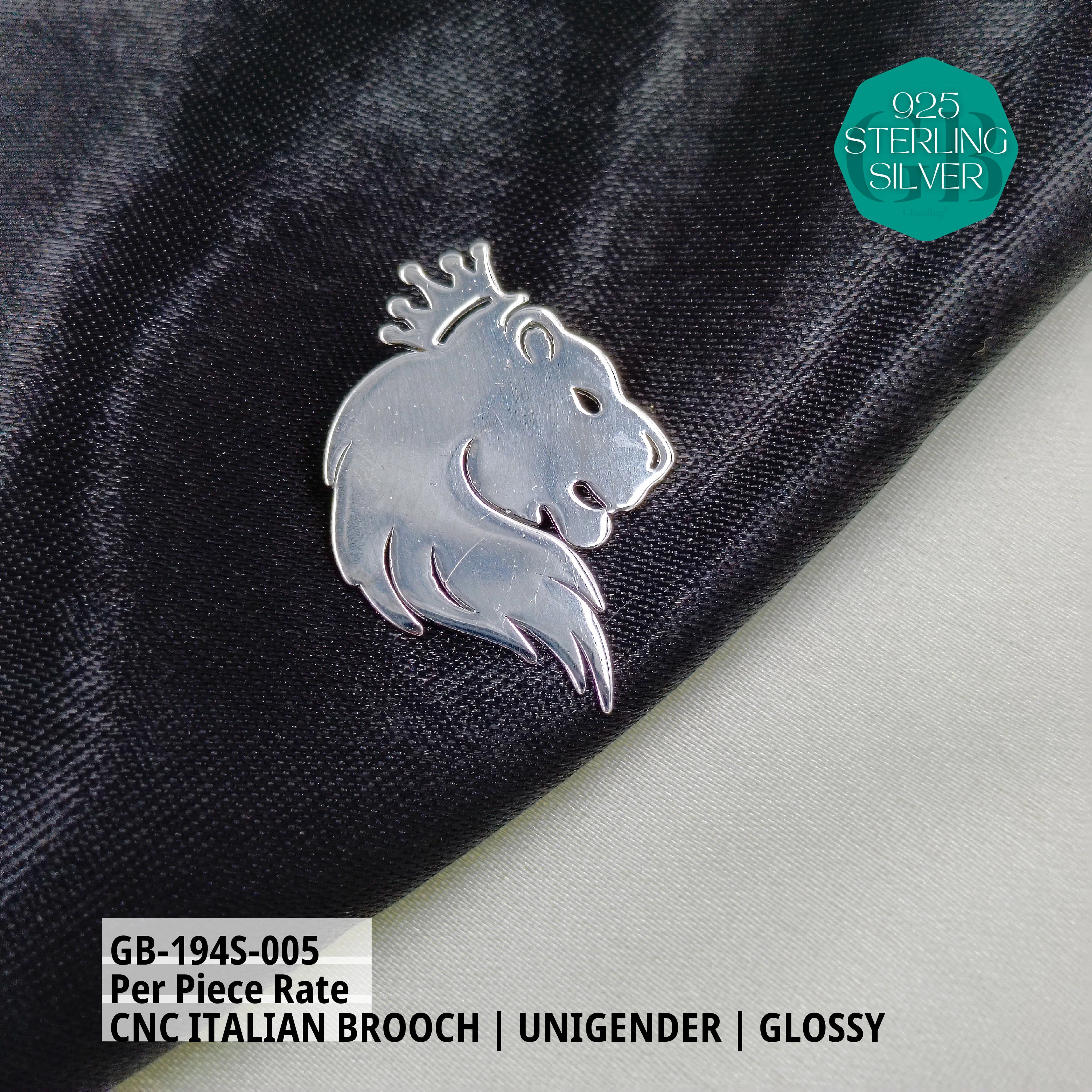 ITALIAN CNC BROOCHES - SILVER - Premium 925 Silver Jewellery - SKU: GB-194S-005 - Hyderabad Silver Importers