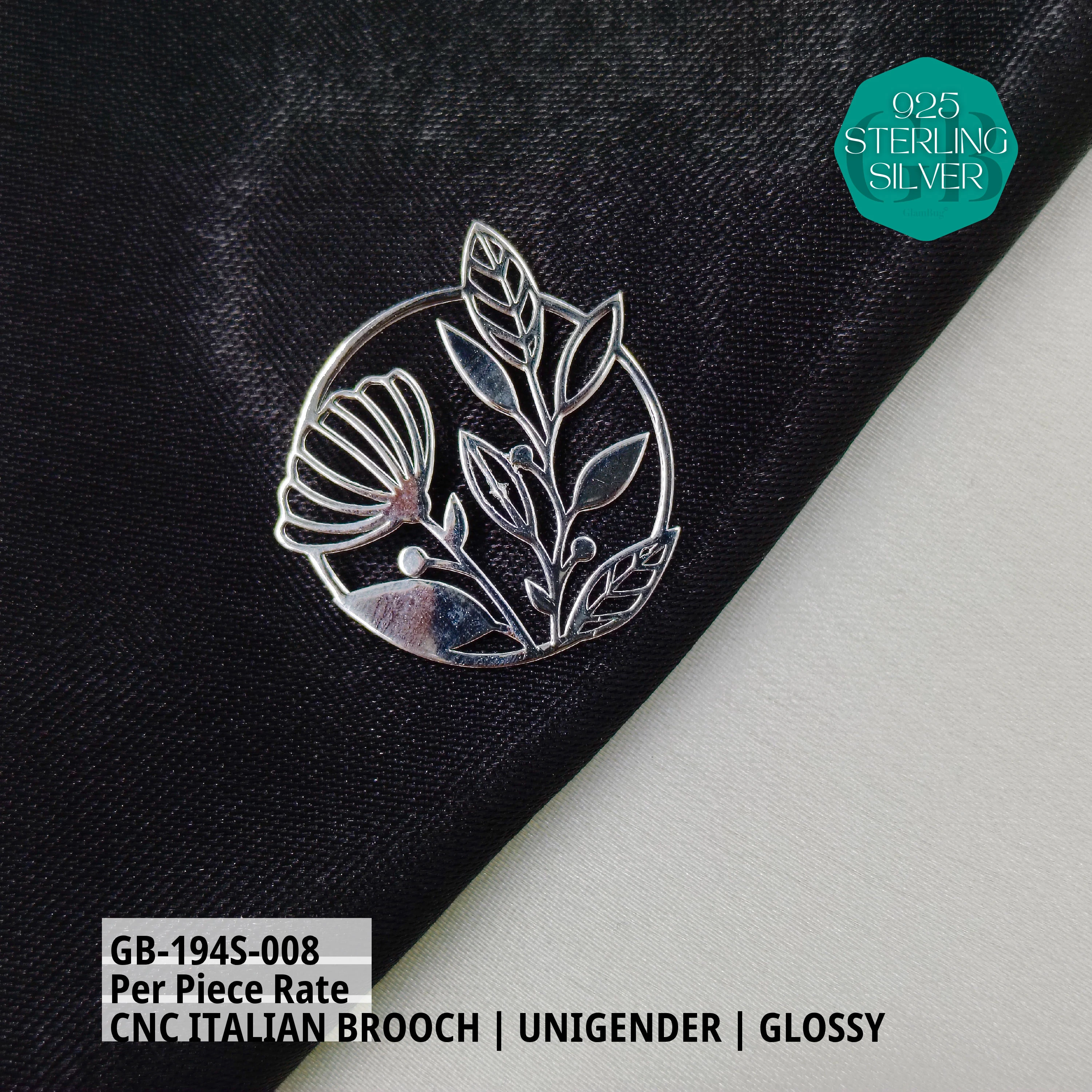 ITALIAN CNC BROOCHES - SILVER - Premium 925 Silver Jewellery - SKU: GB-194S-008 - Hyderabad Silver Importers
