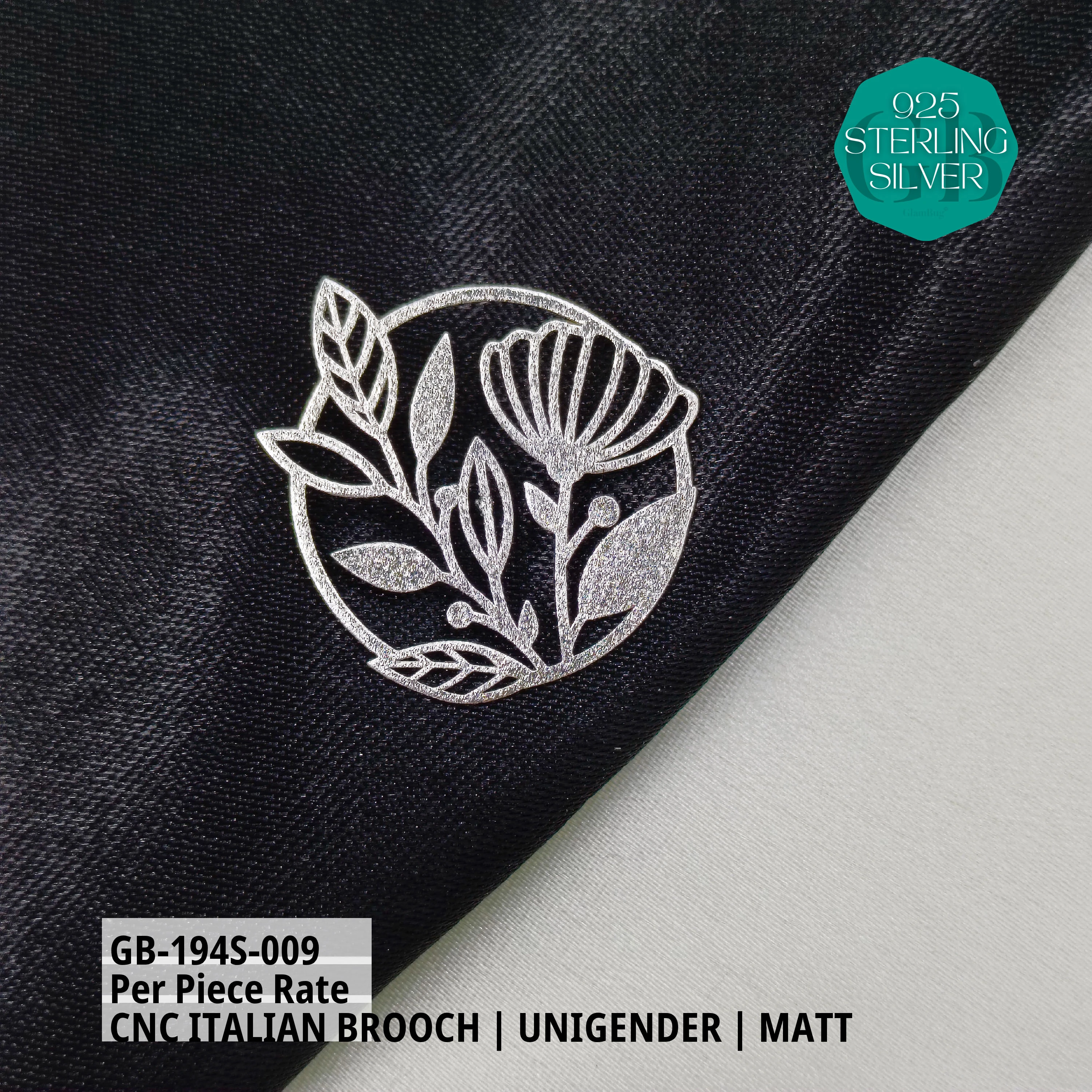 ITALIAN CNC BROOCHES - SILVER - Premium 925 Silver Jewellery - SKU: GB-194S-009 - Hyderabad Silver Importers