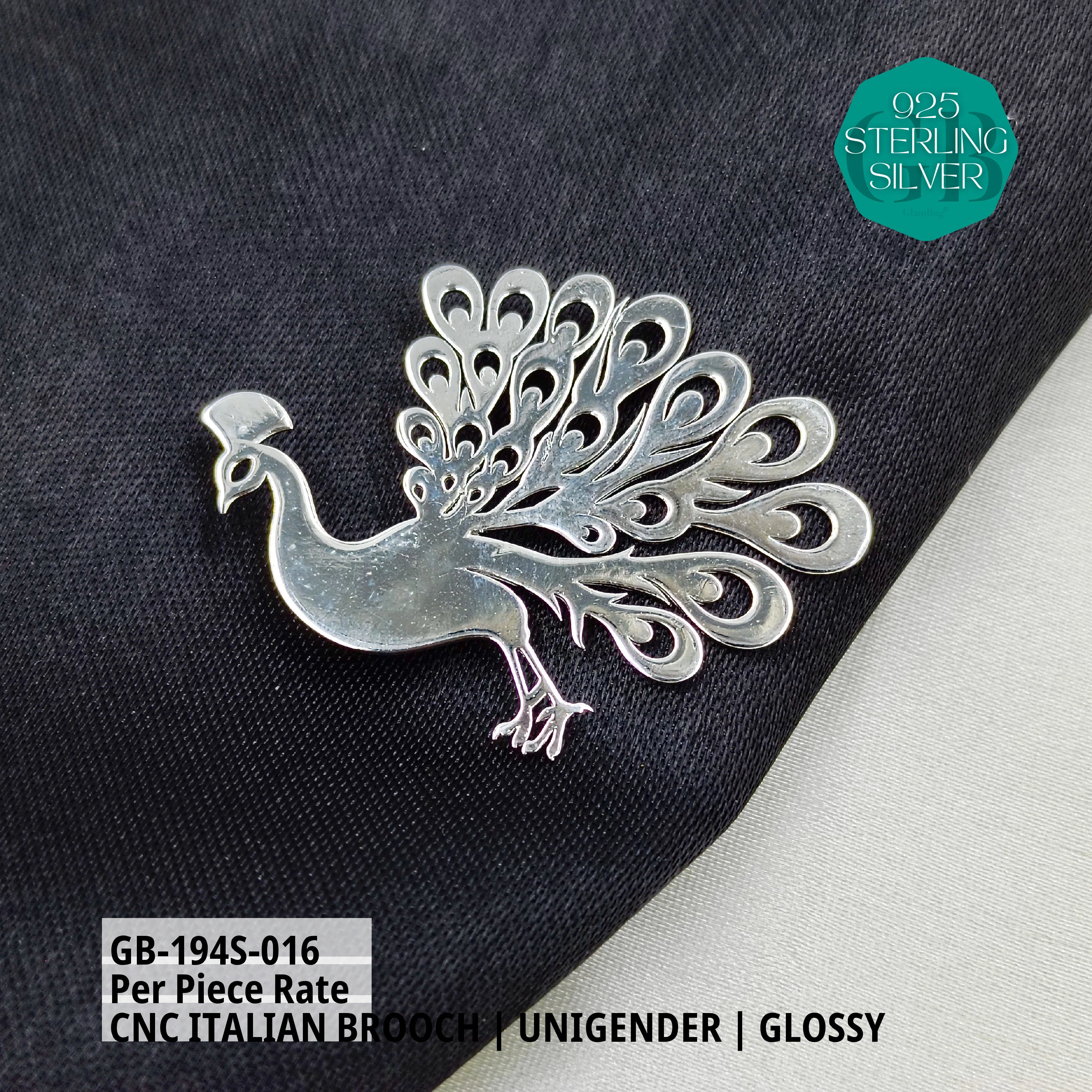 ITALIAN CNC BROOCHES - SILVER - Premium 925 Silver Jewellery - SKU: GB-194S-016 - Hyderabad Silver Importers