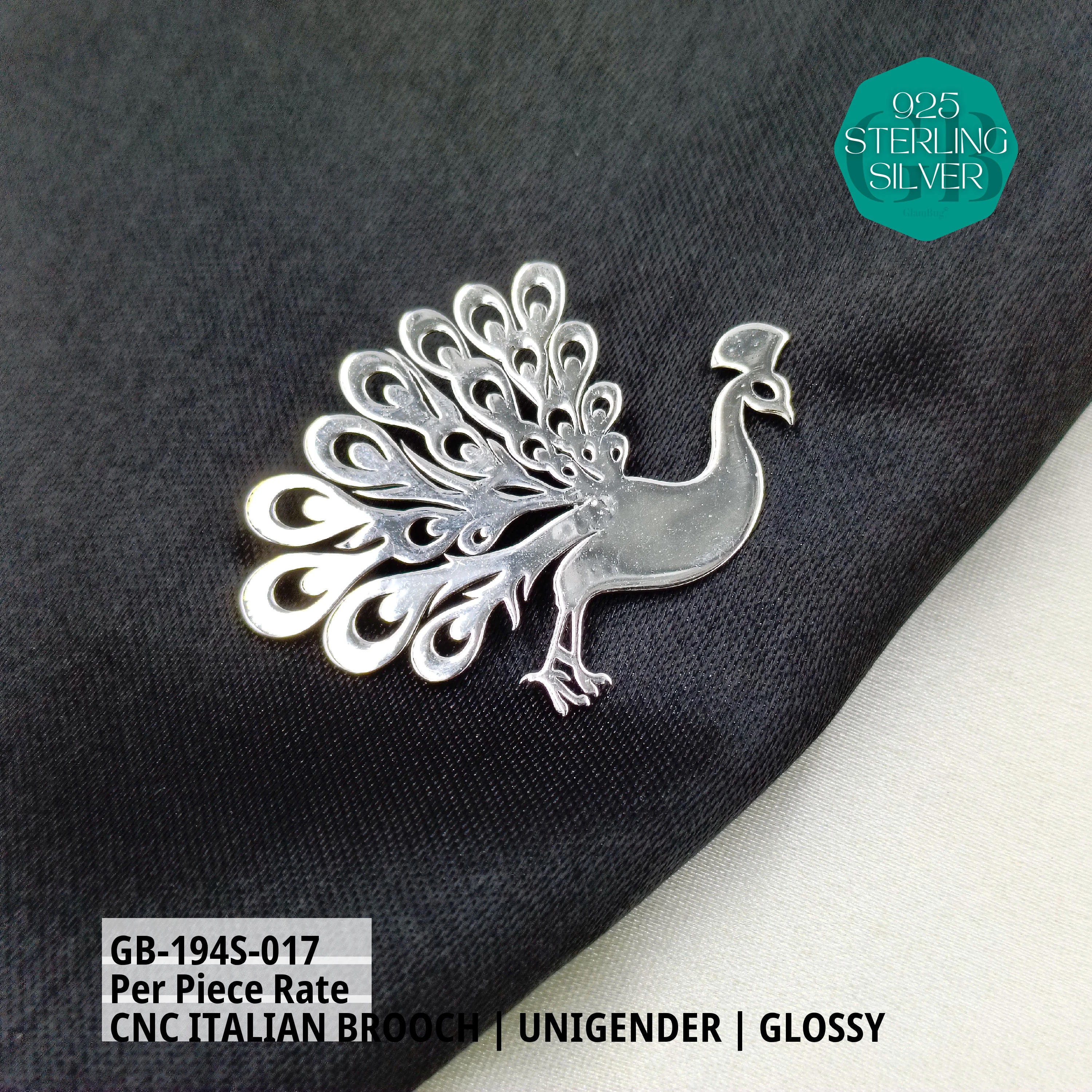 ITALIAN CNC BROOCHES - SILVER - Premium 925 Silver Jewellery - SKU: GB-194S-017 - Hyderabad Silver Importers