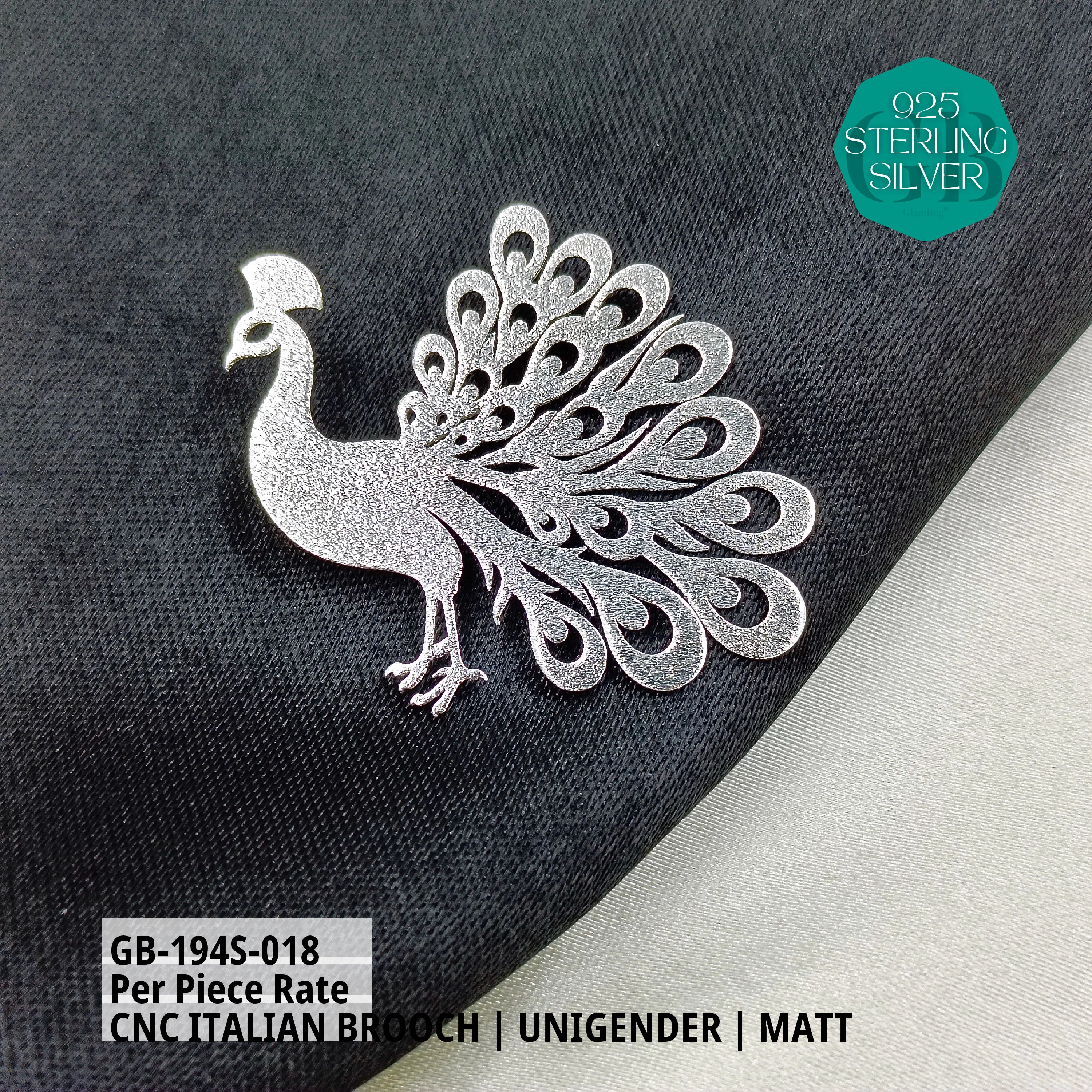 ITALIAN CNC BROOCHES - SILVER - Premium 925 Silver Jewellery - SKU: GB-194S-018 - Hyderabad Silver Importers