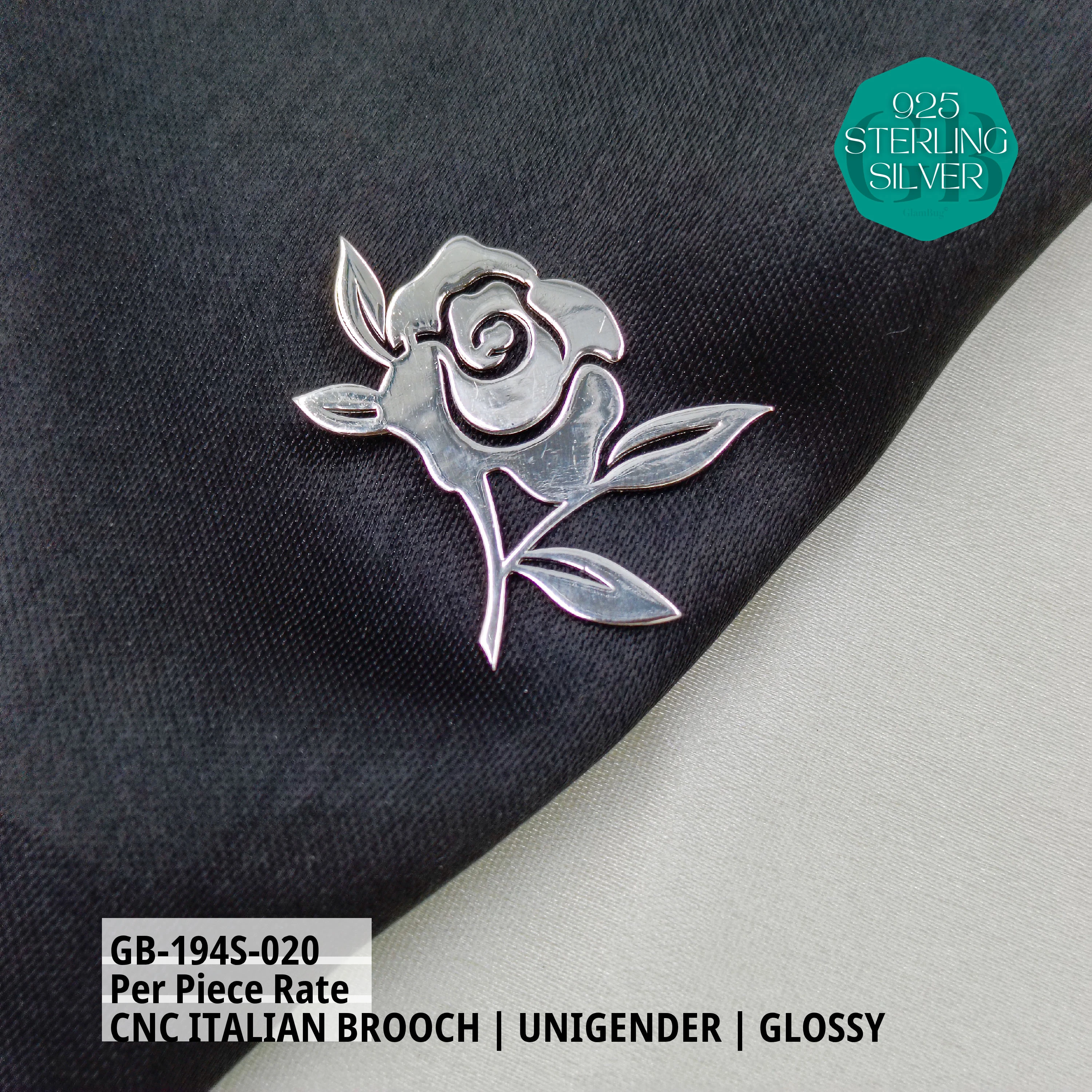 ITALIAN CNC BROOCHES - SILVER - Premium 925 Silver Jewellery - SKU: GB-194S-020 - Hyderabad Silver Importers