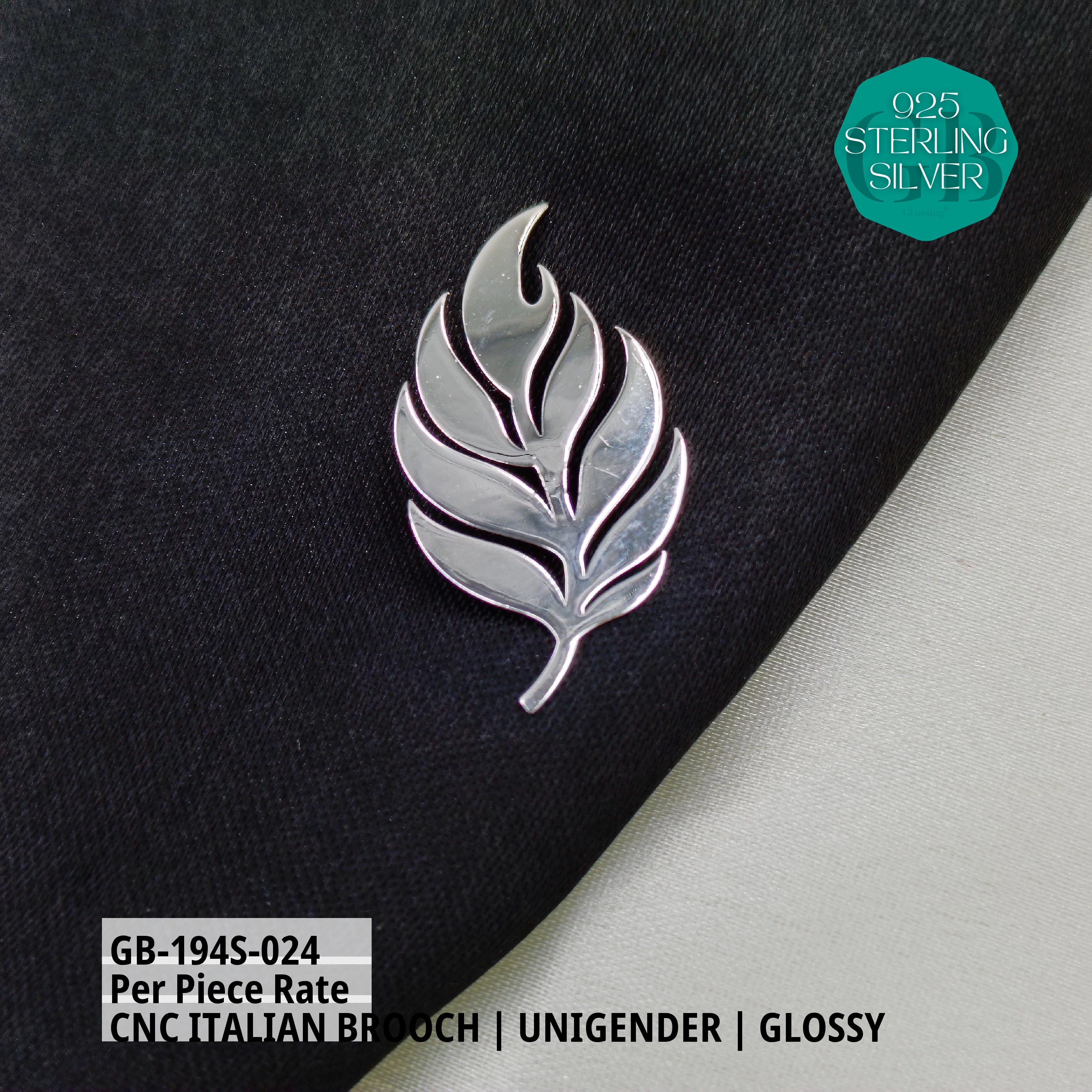 ITALIAN CNC BROOCHES - SILVER - Premium 925 Silver Jewellery - SKU: GB-194S-024 - Hyderabad Silver Importers