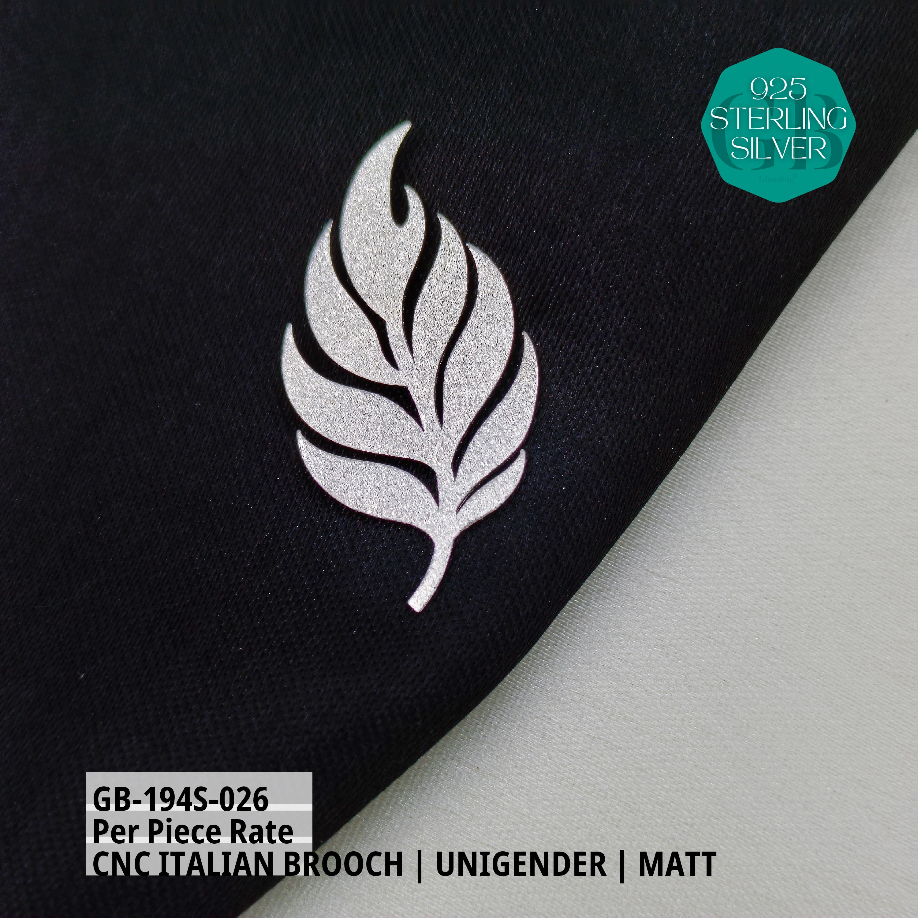 ITALIAN CNC BROOCHES - SILVER - Premium 925 Silver Jewellery - SKU: GB-194S-026 - Hyderabad Silver Importers