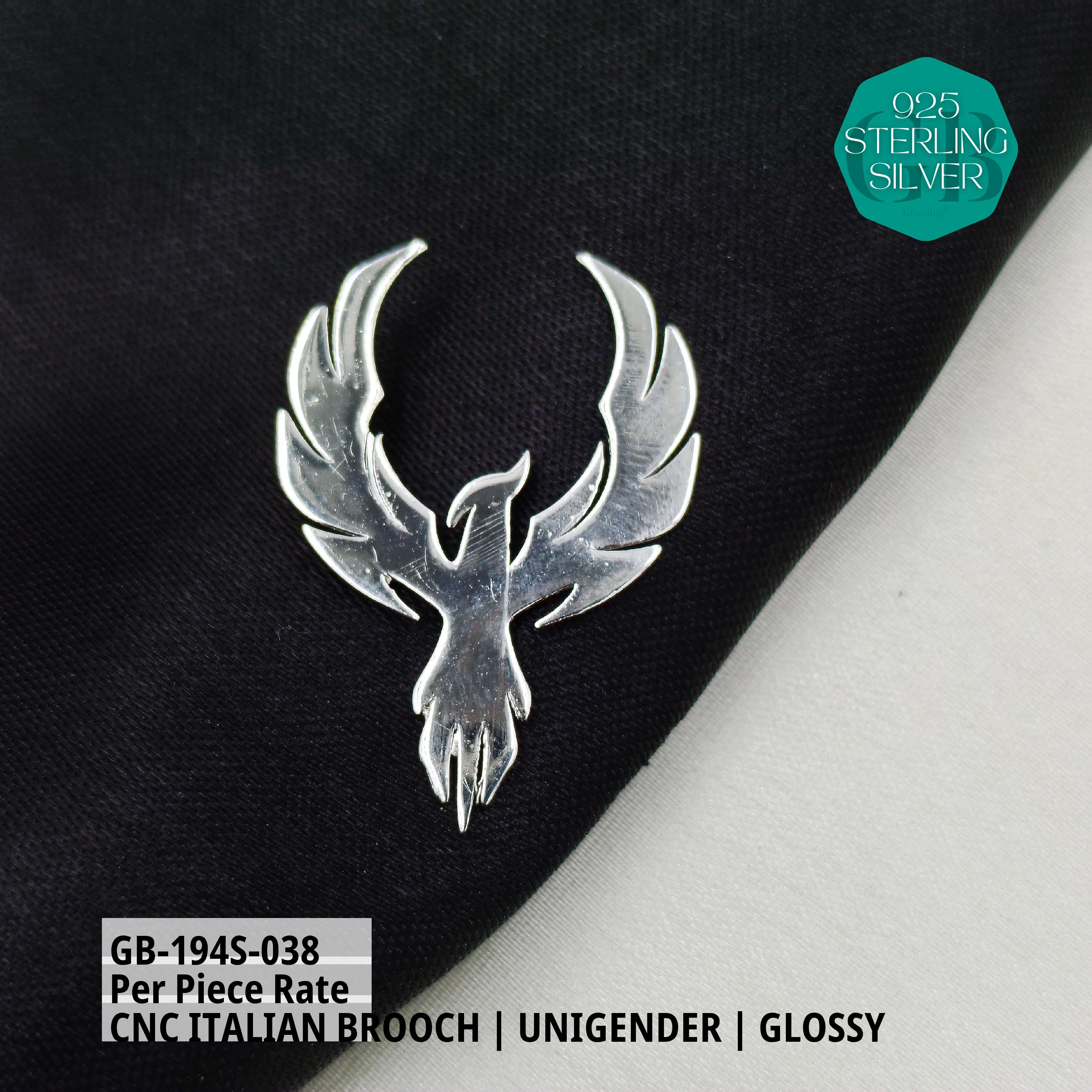 ITALIAN CNC BROOCHES - SILVER - Premium 925 Silver Jewellery - SKU: GB-194S-038 - Hyderabad Silver Importers