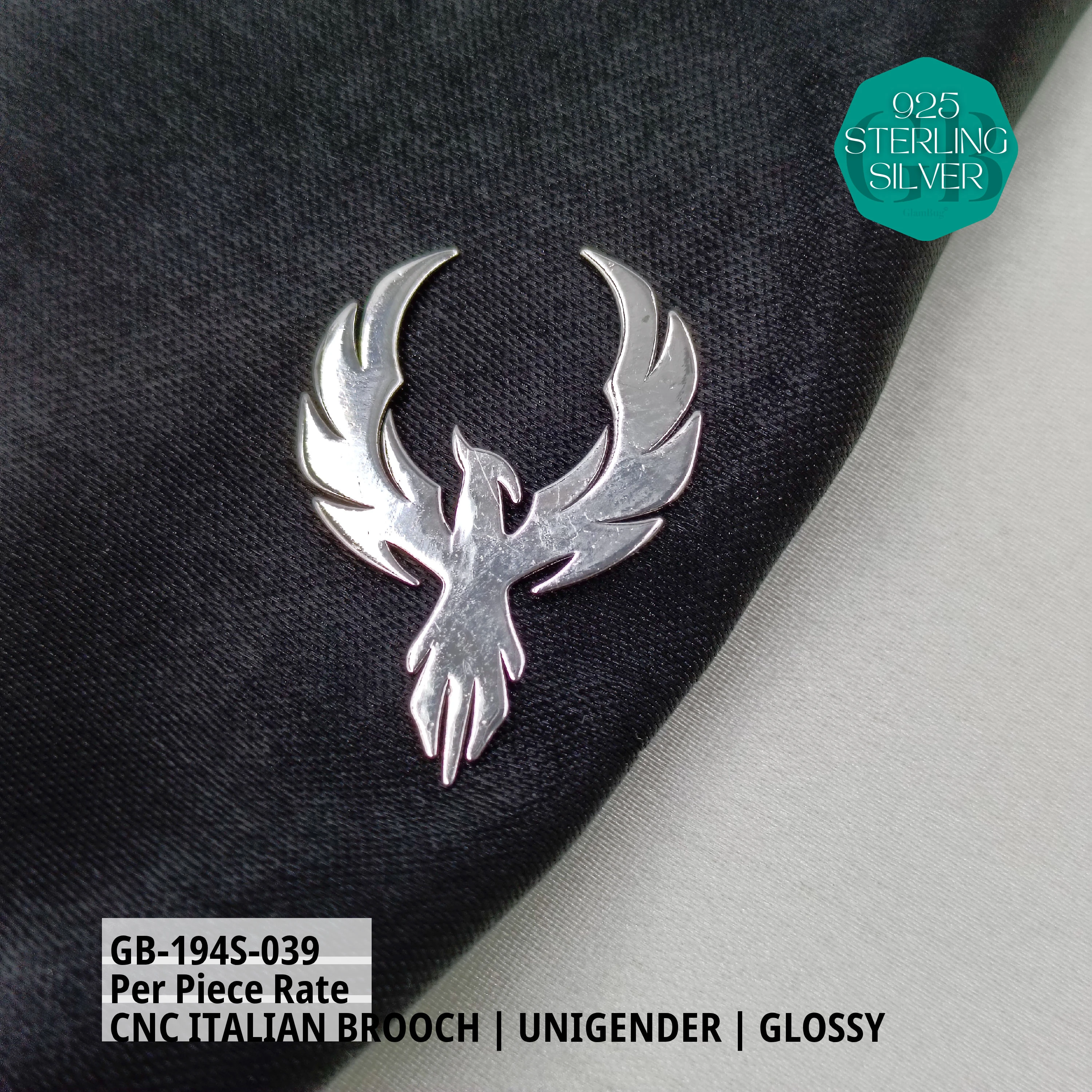 ITALIAN CNC BROOCHES - SILVER - Premium 925 Silver Jewellery - SKU: GB-194S-039 - Hyderabad Silver Importers