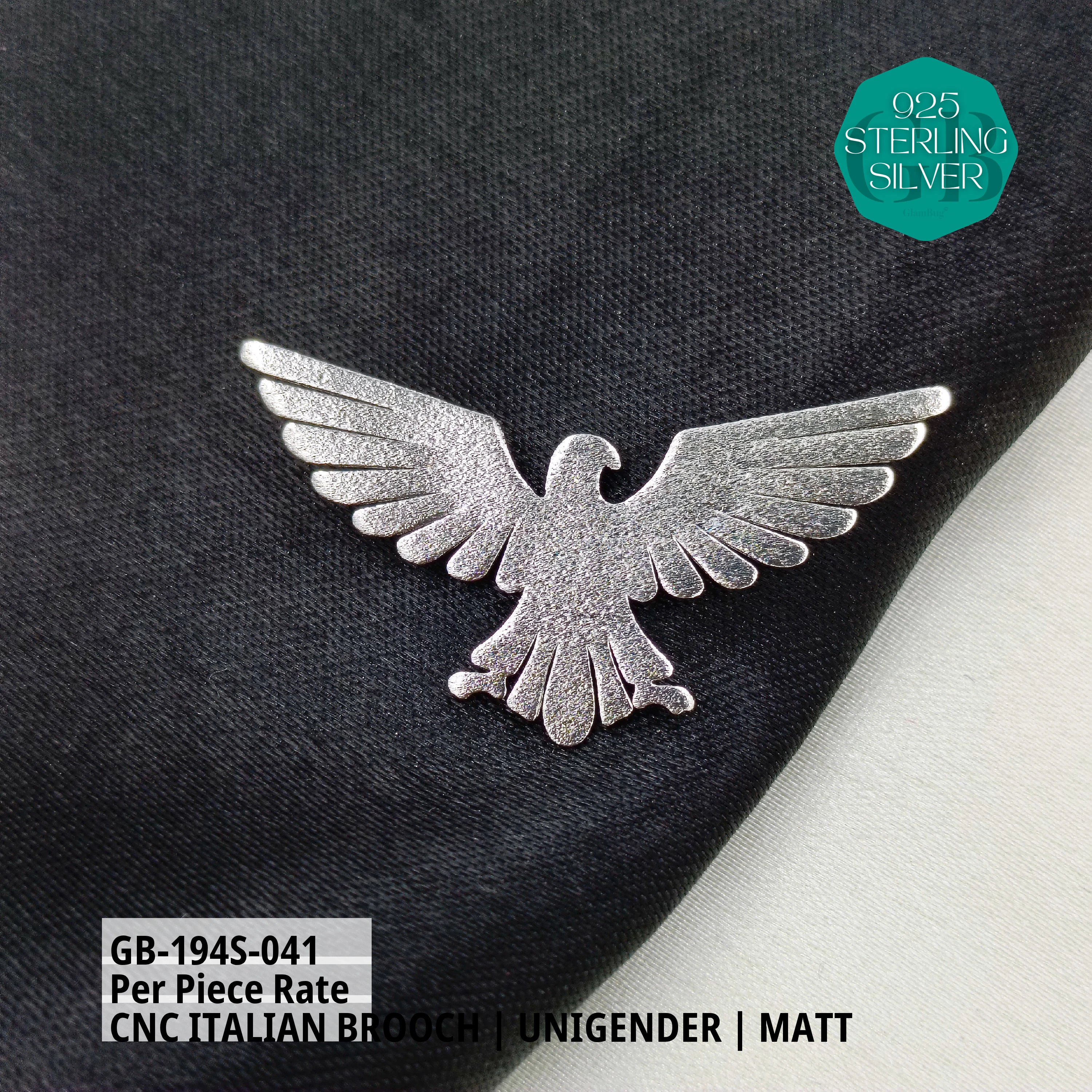 ITALIAN CNC BROOCHES - SILVER - Premium 925 Silver Jewellery - SKU: GB-194S-041 - Hyderabad Silver Importers