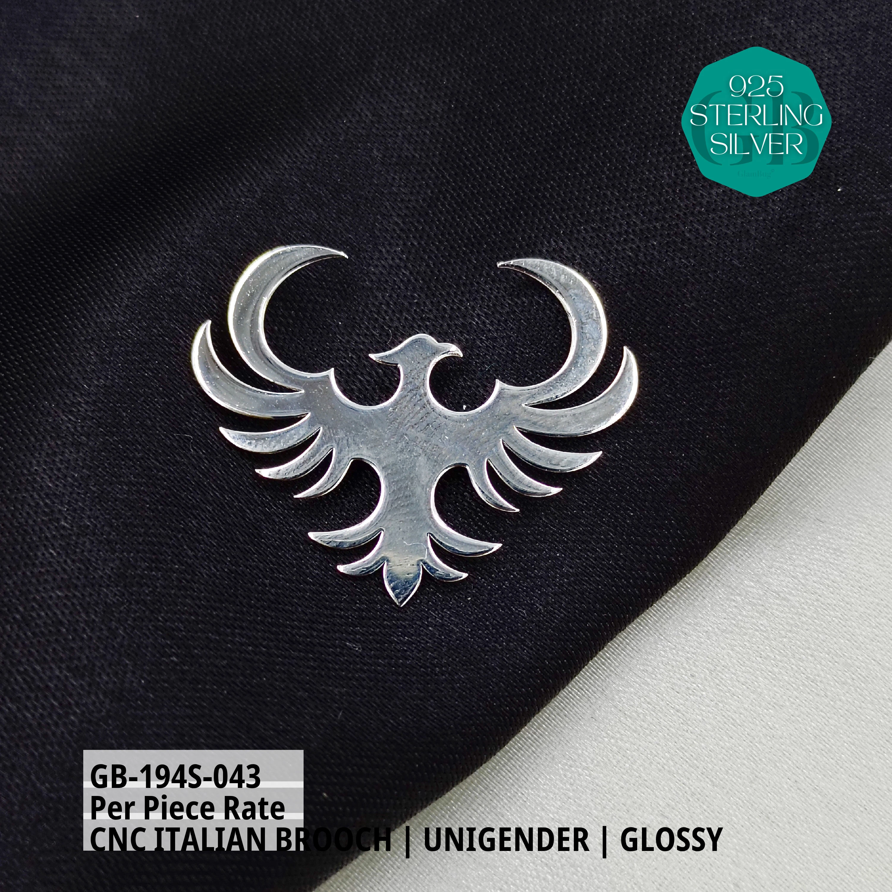 ITALIAN CNC BROOCHES - SILVER - Premium 925 Silver Jewellery - SKU: GB-194S-043 - Hyderabad Silver Importers