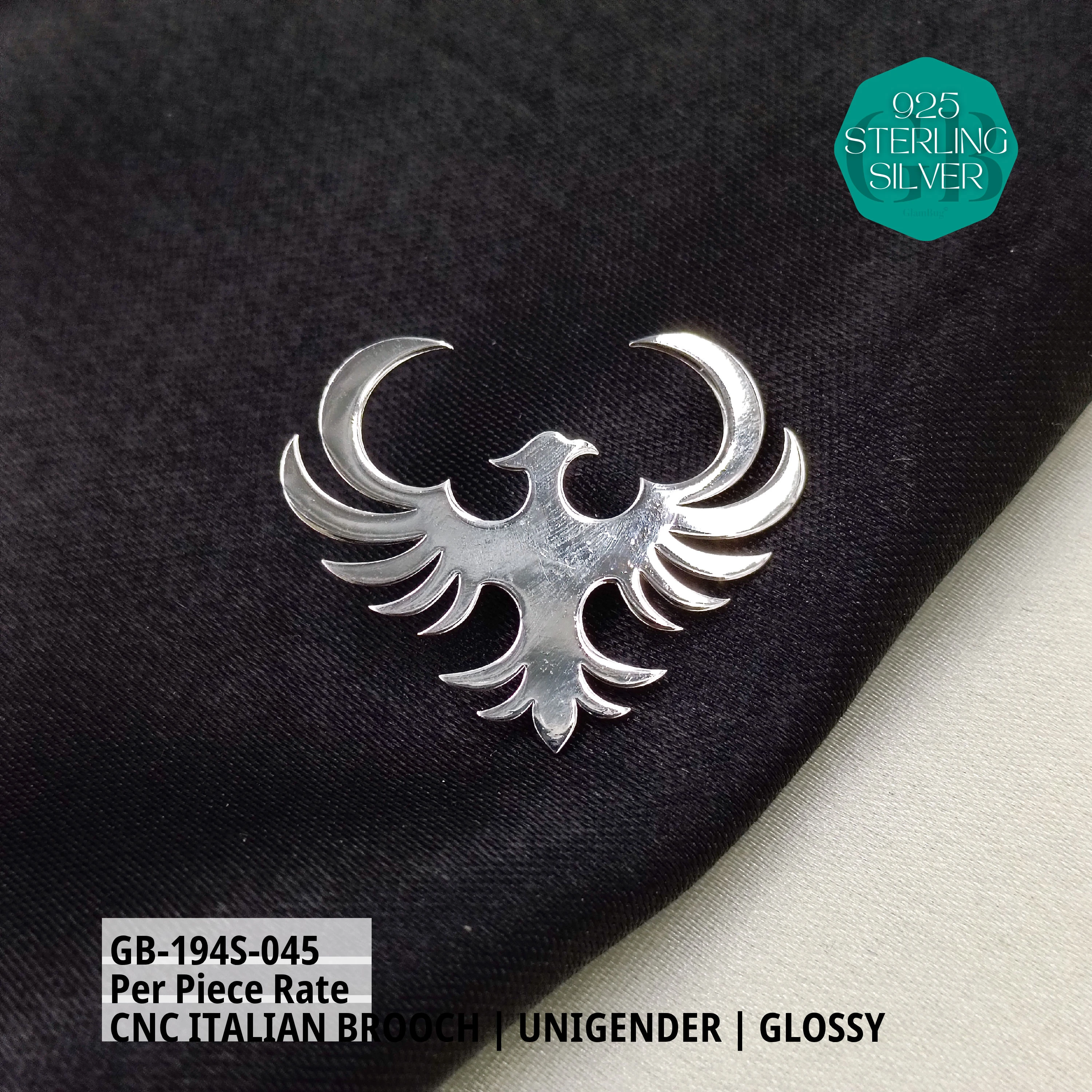 ITALIAN CNC BROOCHES - SILVER - Premium 925 Silver Jewellery - SKU: GB-194S-045 - Hyderabad Silver Importers