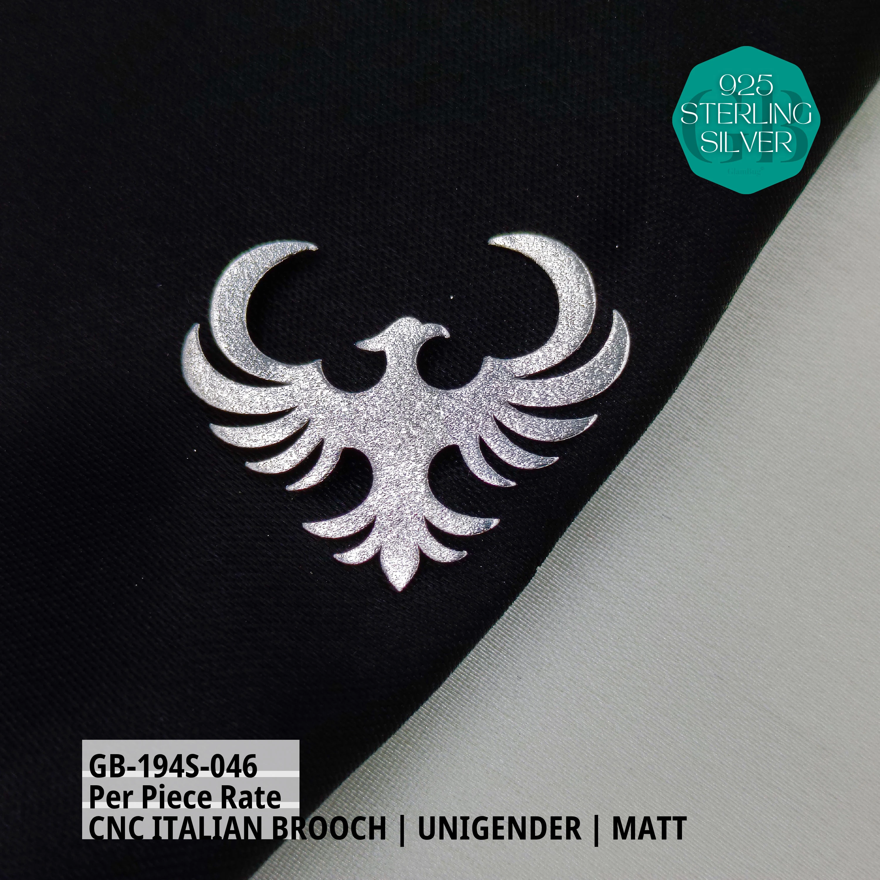 ITALIAN CNC BROOCHES - SILVER - Premium 925 Silver Jewellery - SKU: GB-194S-046 - Hyderabad Silver Importers