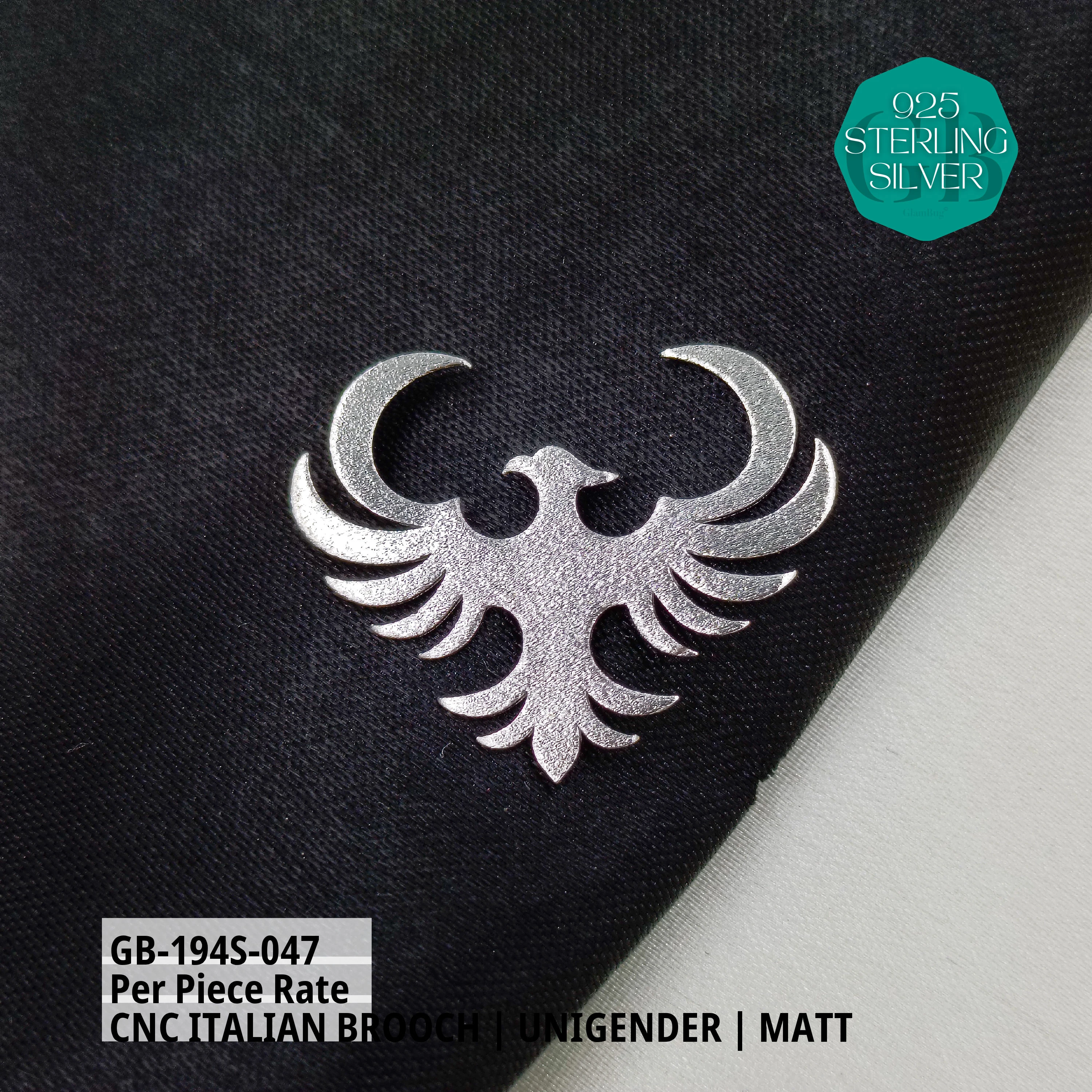 ITALIAN CNC BROOCHES - SILVER - Premium 925 Silver Jewellery - SKU: GB-194S-047 - Hyderabad Silver Importers