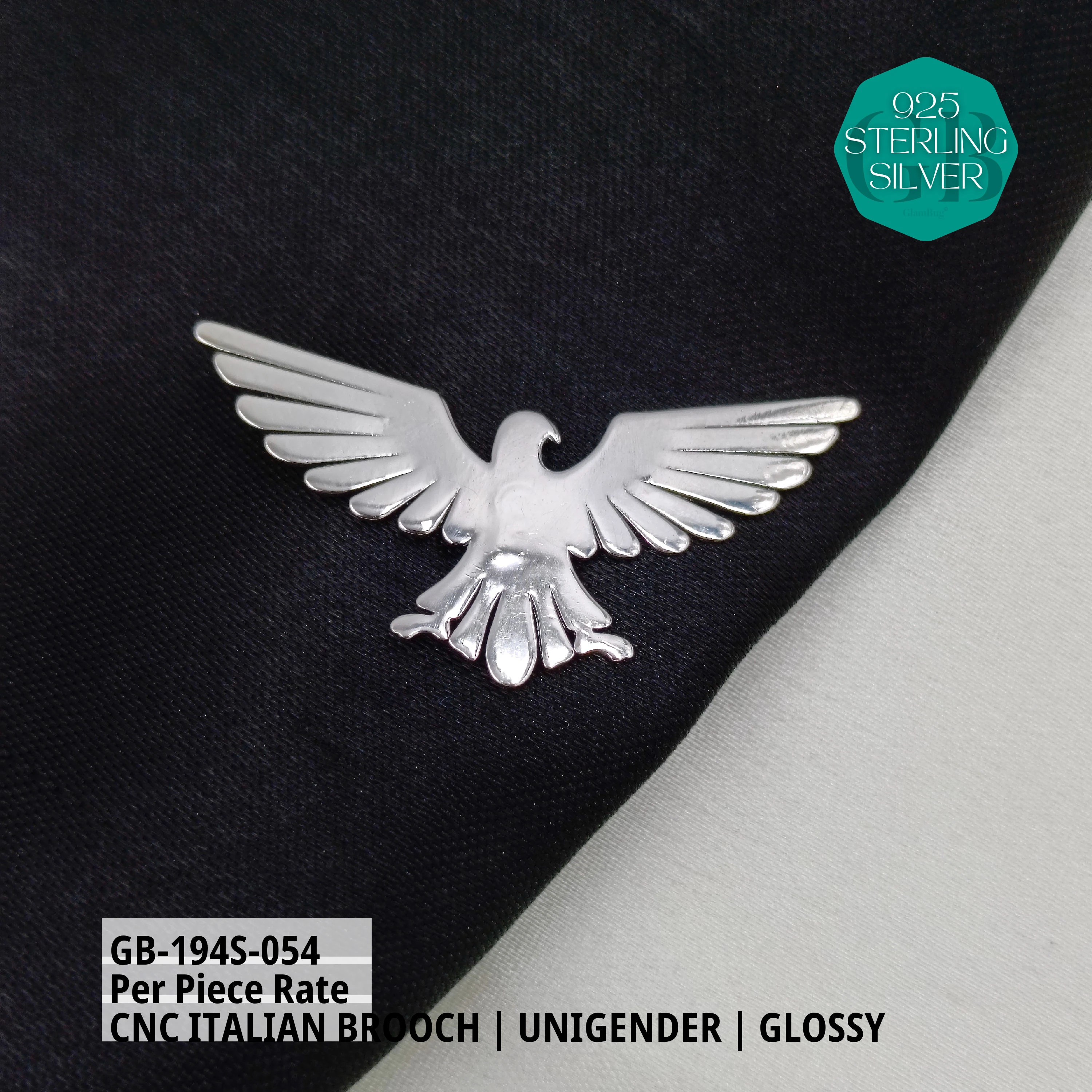 ITALIAN CNC BROOCHES - SILVER - Premium 925 Silver Jewellery - SKU: GB-194S-054 - Hyderabad Silver Importers