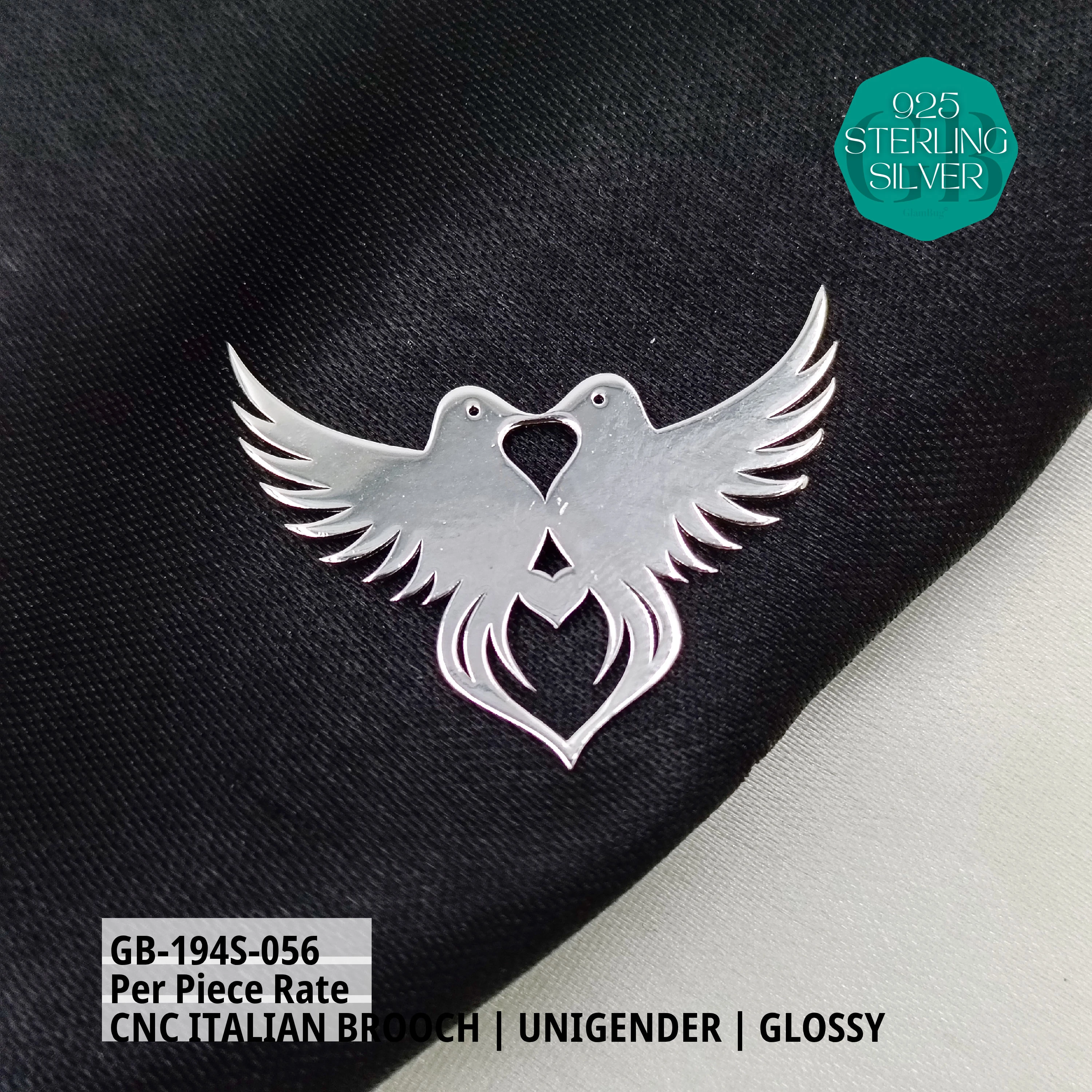 ITALIAN CNC BROOCHES - SILVER - Premium 925 Silver Jewellery - SKU: GB-194S-056 - Hyderabad Silver Importers