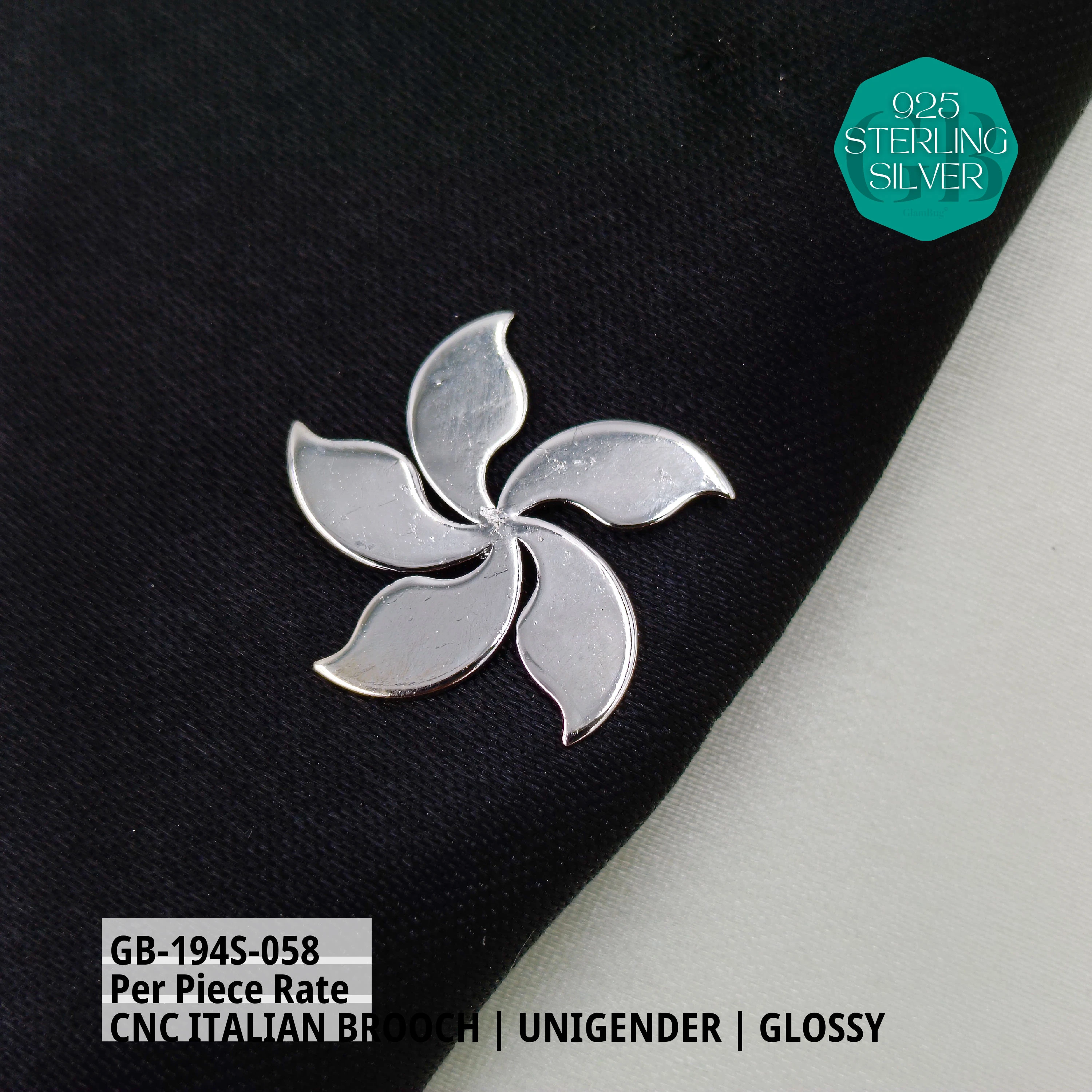 ITALIAN CNC BROOCHES - SILVER - Premium 925 Silver Jewellery - SKU: GB-194S-058 - Hyderabad Silver Importers