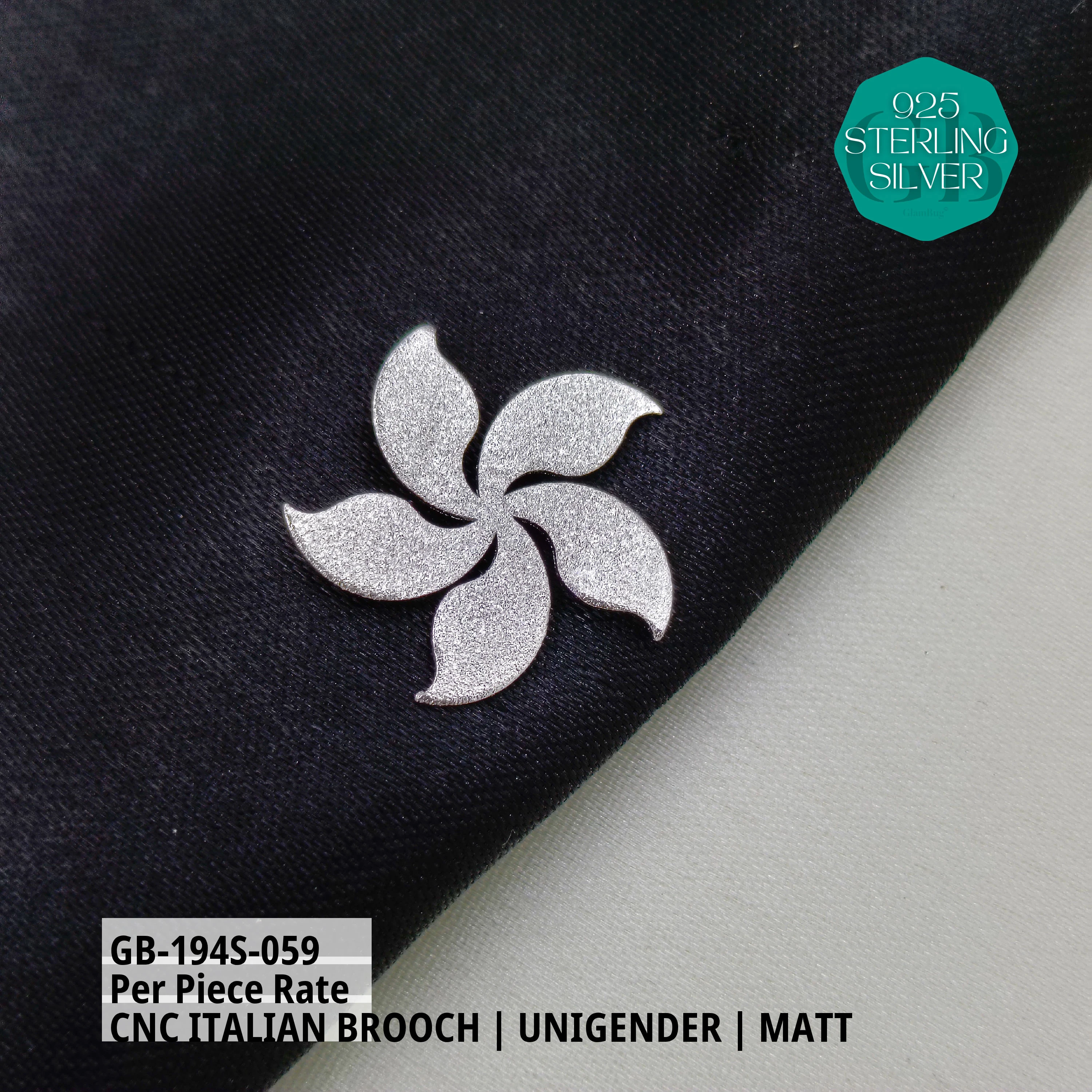 ITALIAN CNC BROOCHES - SILVER - Premium 925 Silver Jewellery - SKU: GB-194S-059 - Hyderabad Silver Importers