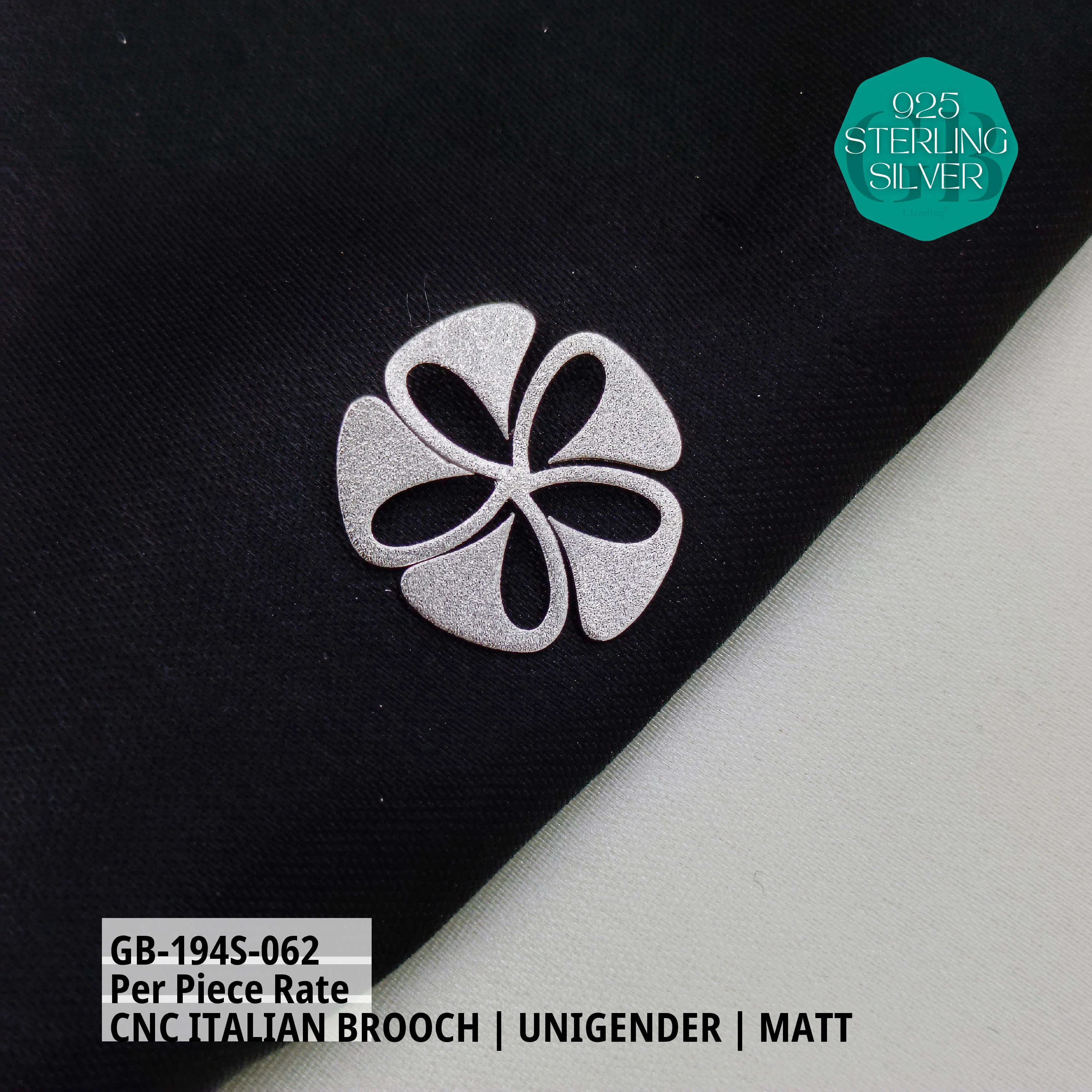 ITALIAN CNC BROOCHES - SILVER - Premium 925 Silver Jewellery - SKU: GB-194S-062 - Hyderabad Silver Importers