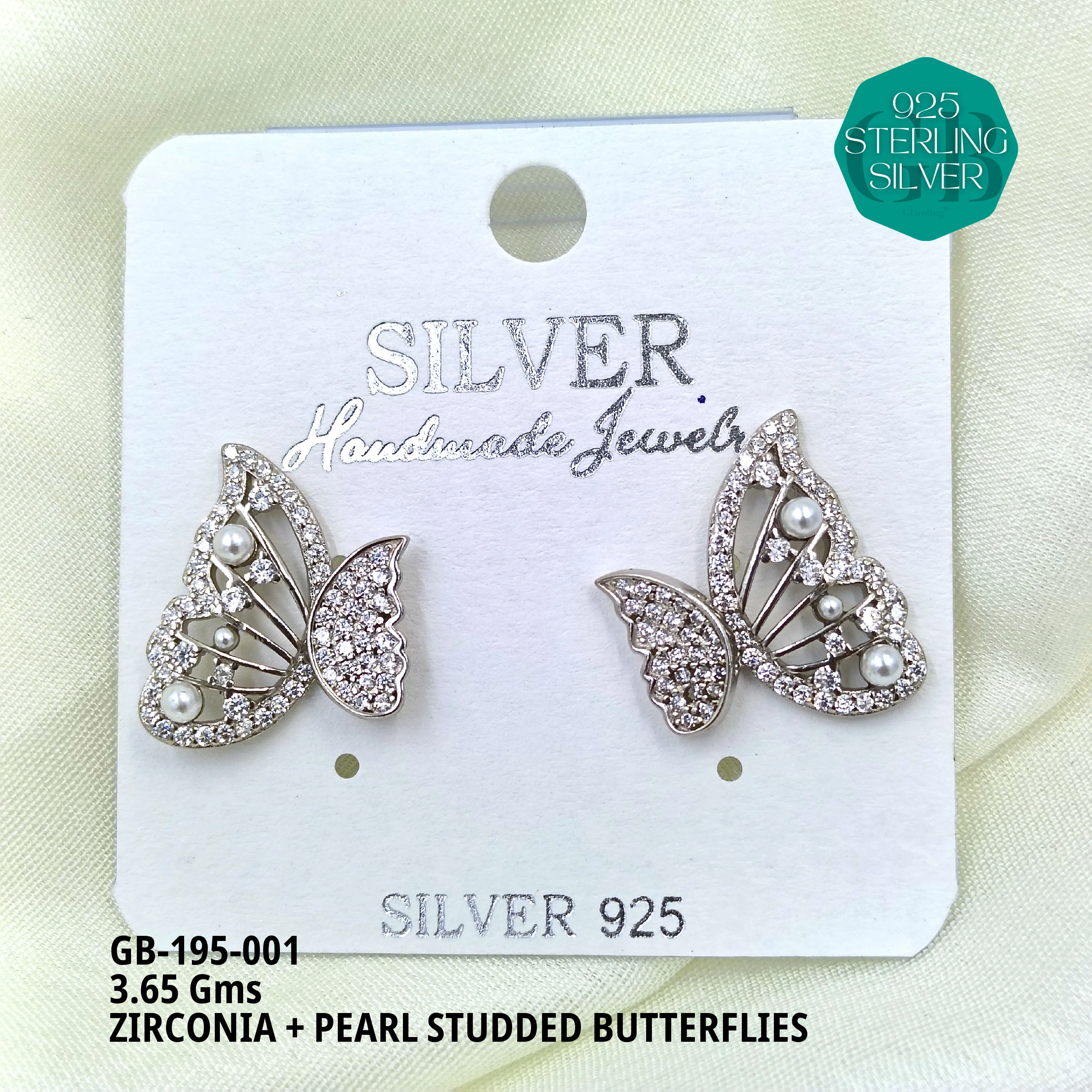 PREMIUM EX CZ + PEARL - Premium 925 Silver Jewellery - SKU: GB-195-001 - Hyderabad Silver Importers