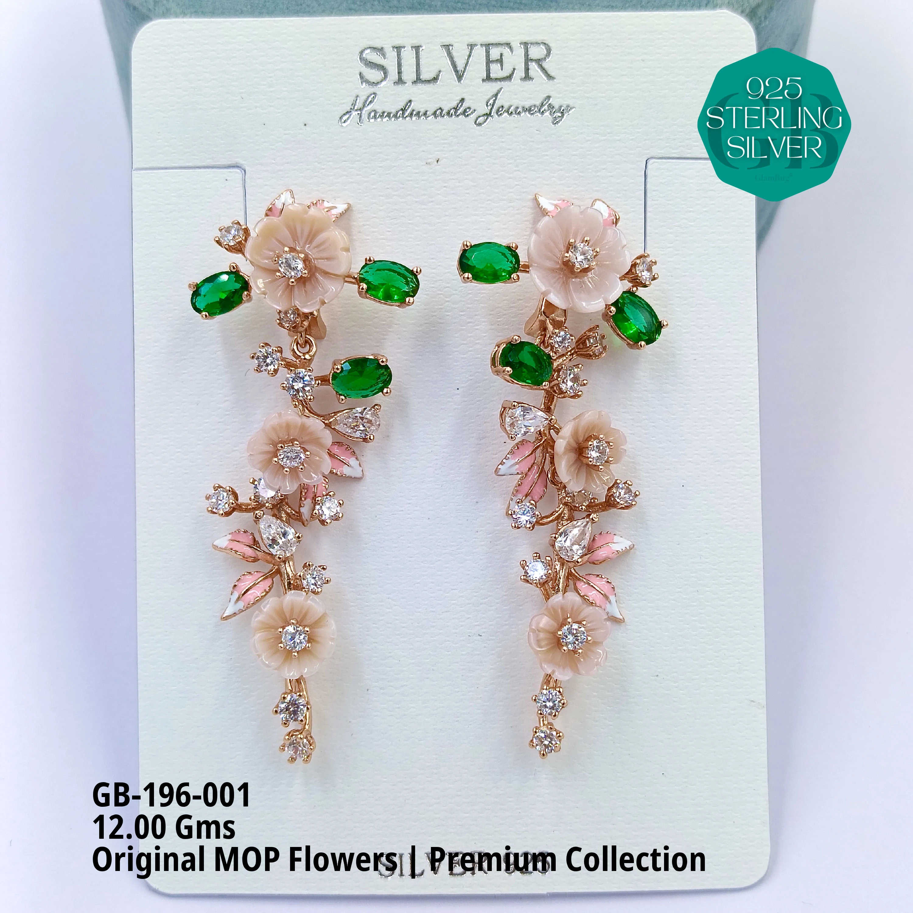 MOP EARRRINGS - PREMIUM - Premium 925 Silver Jewellery - SKU: GB-196-001 - Hyderabad Silver Importers