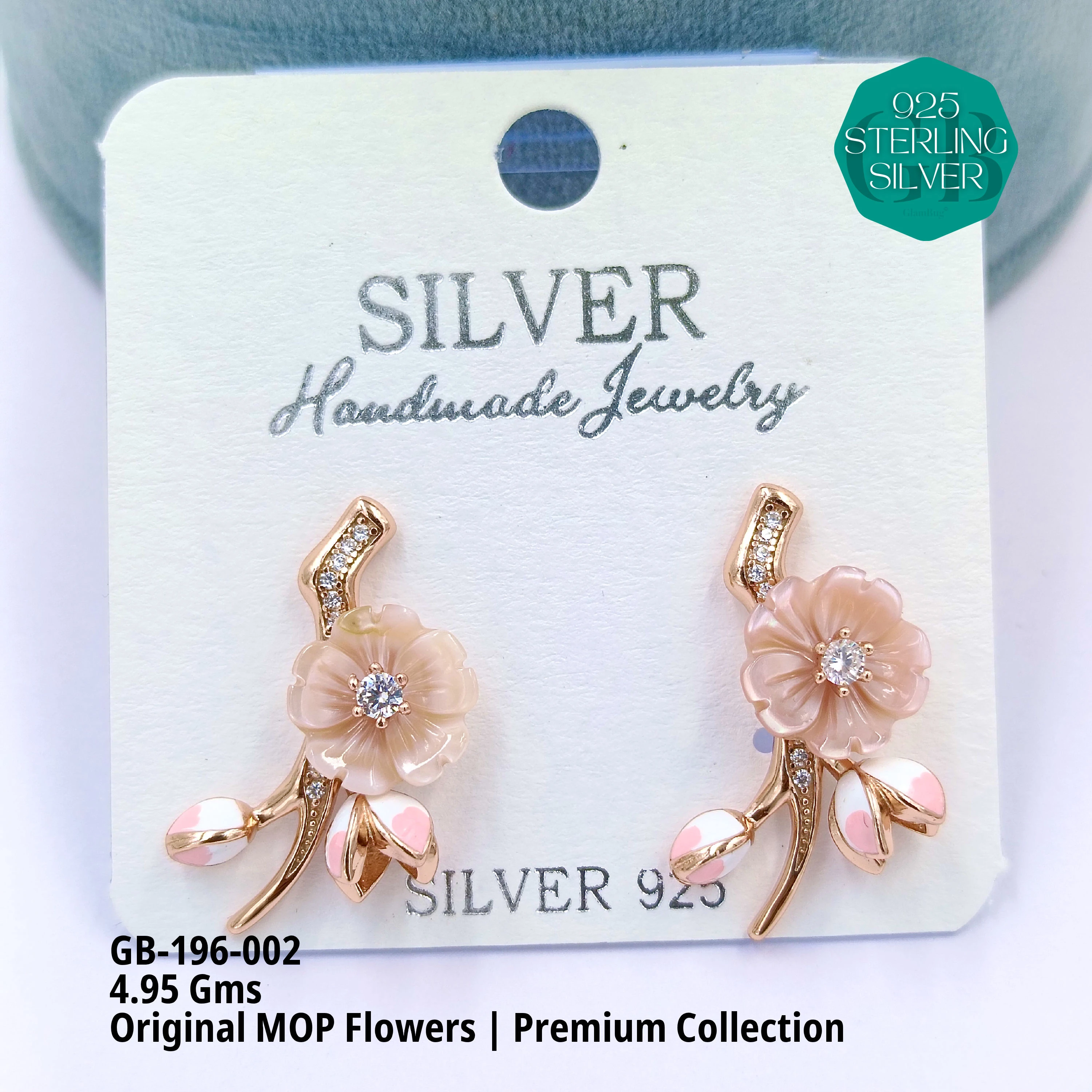 MOP EARRRINGS - PREMIUM - Premium 925 Silver Jewellery - SKU: GB-196-002 - Hyderabad Silver Importers