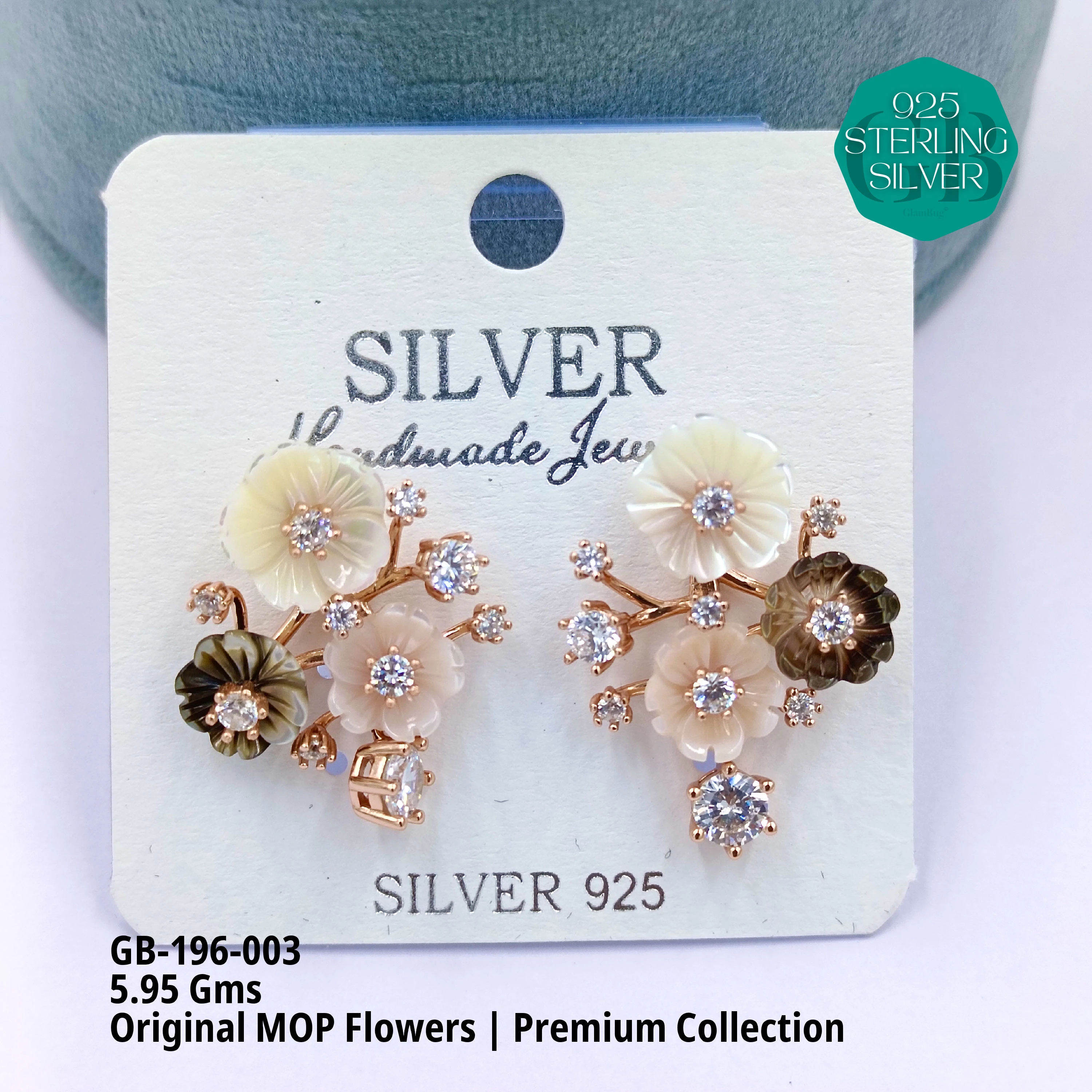 MOP EARRRINGS - PREMIUM - Premium 925 Silver Jewellery - SKU: GB-196-003 - Hyderabad Silver Importers