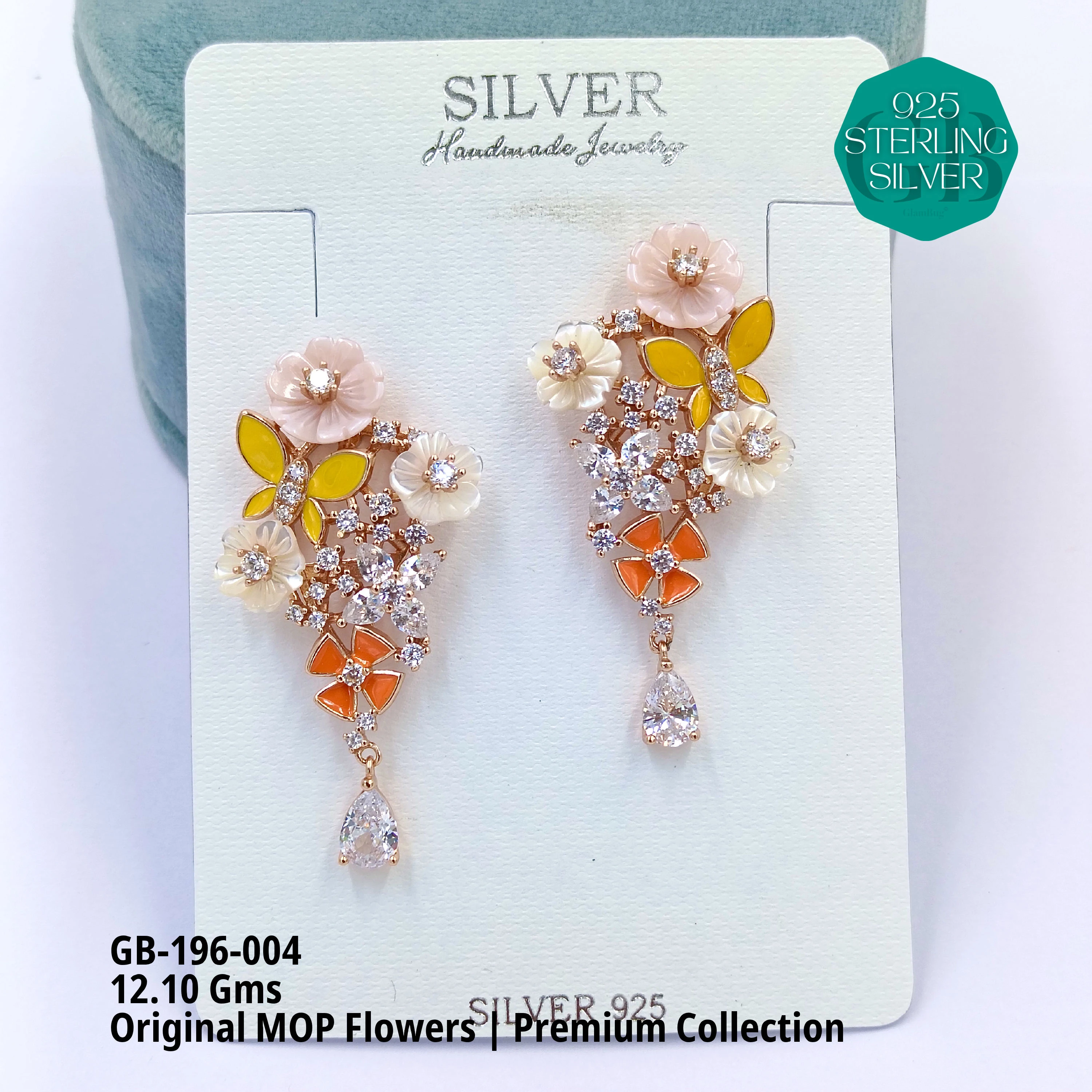 MOP EARRRINGS - PREMIUM - Premium 925 Silver Jewellery - SKU: GB-196-004 - Hyderabad Silver Importers