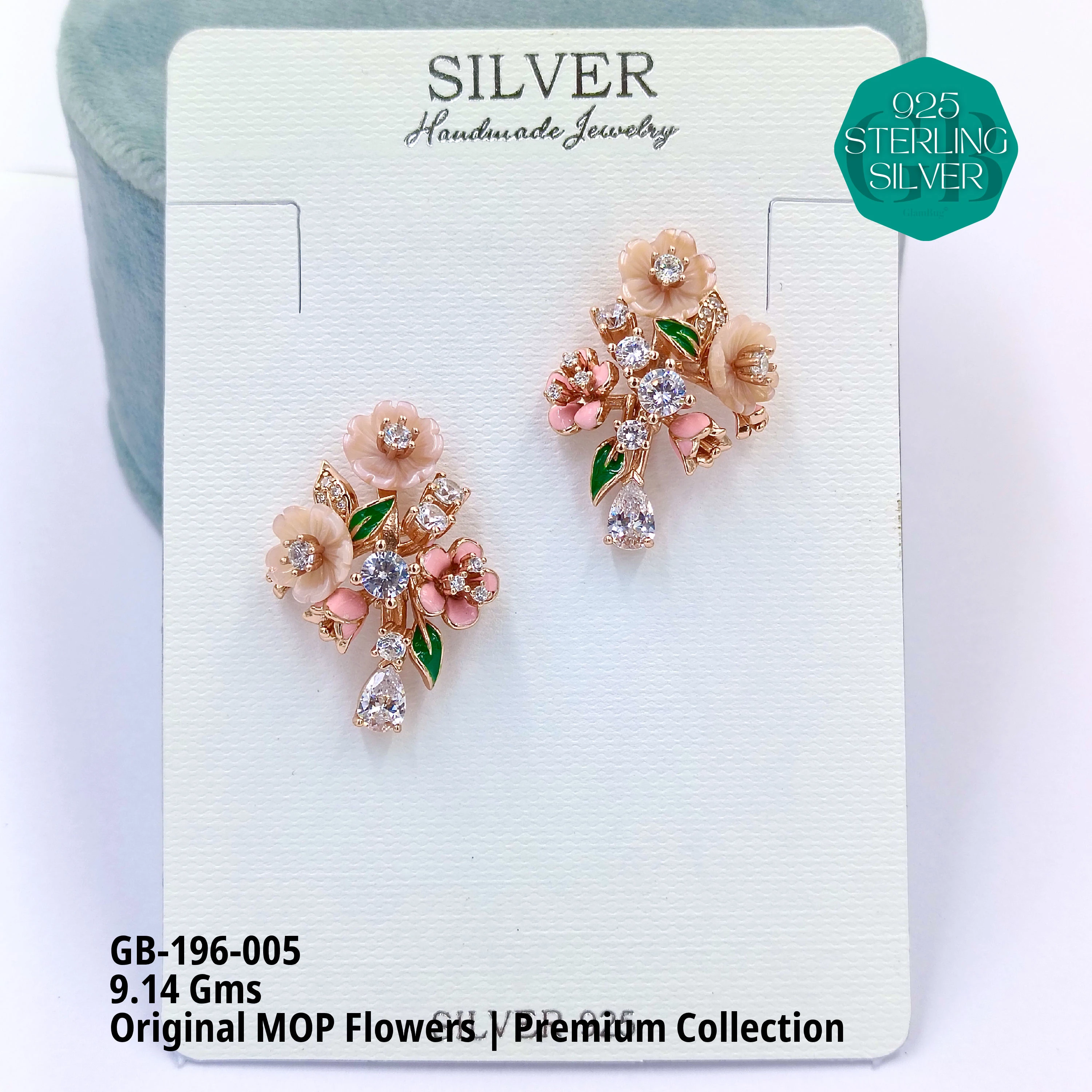MOP EARRRINGS - PREMIUM - Premium 925 Silver Jewellery - SKU: GB-196-005 - Hyderabad Silver Importers