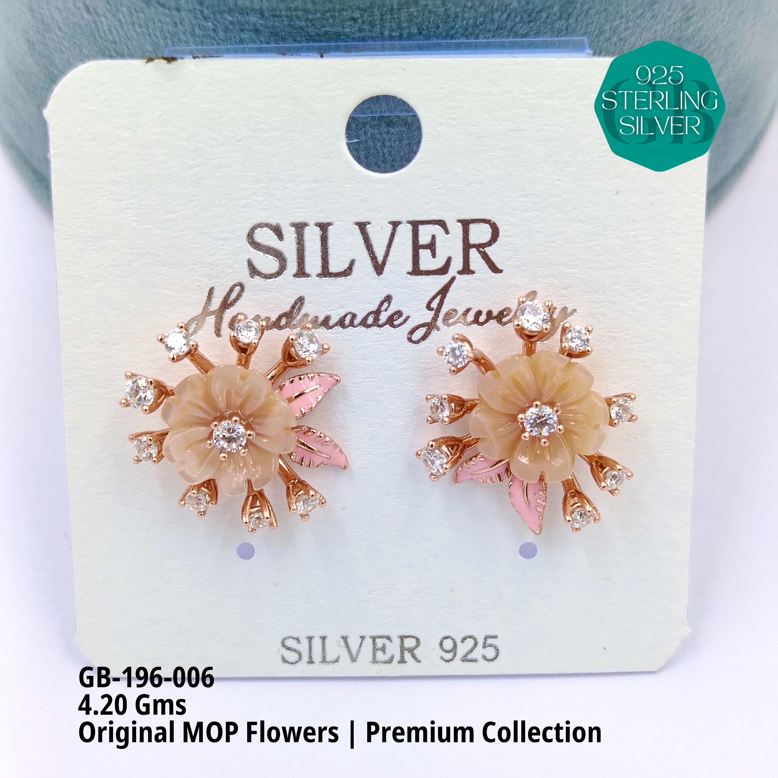 MOP EARRRINGS - PREMIUM - Premium 925 Silver Jewellery - SKU: GB-196-006 - Hyderabad Silver Importers
