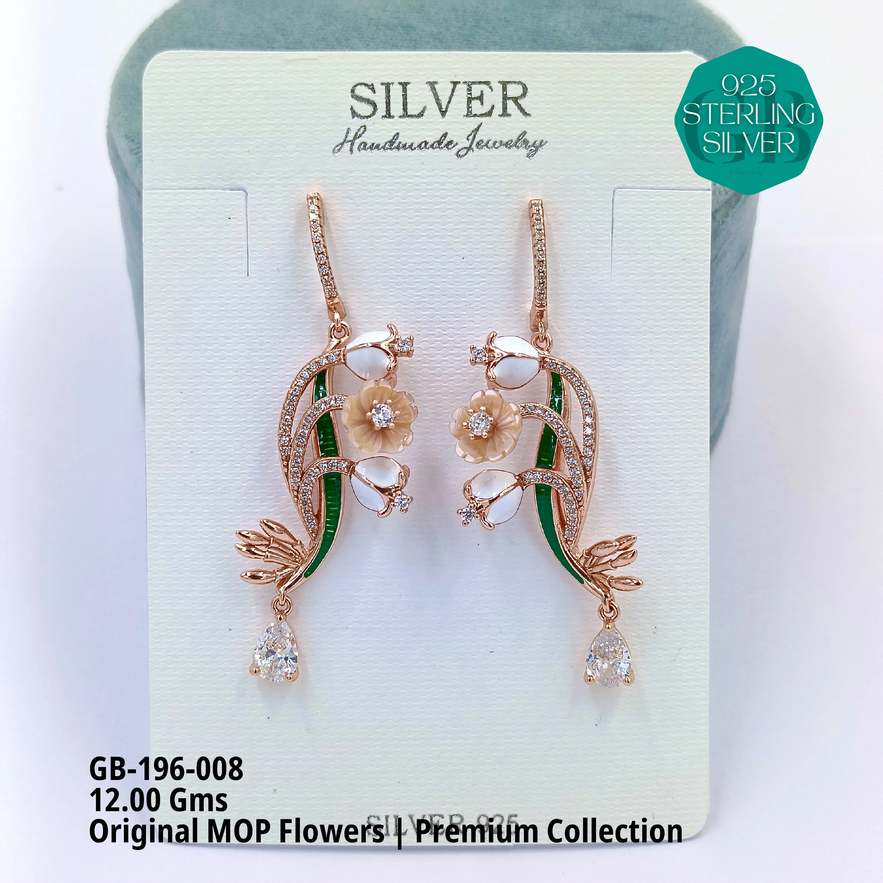 MOP EARRRINGS - PREMIUM - Premium 925 Silver Jewellery - SKU: GB-196-008 - Hyderabad Silver Importers