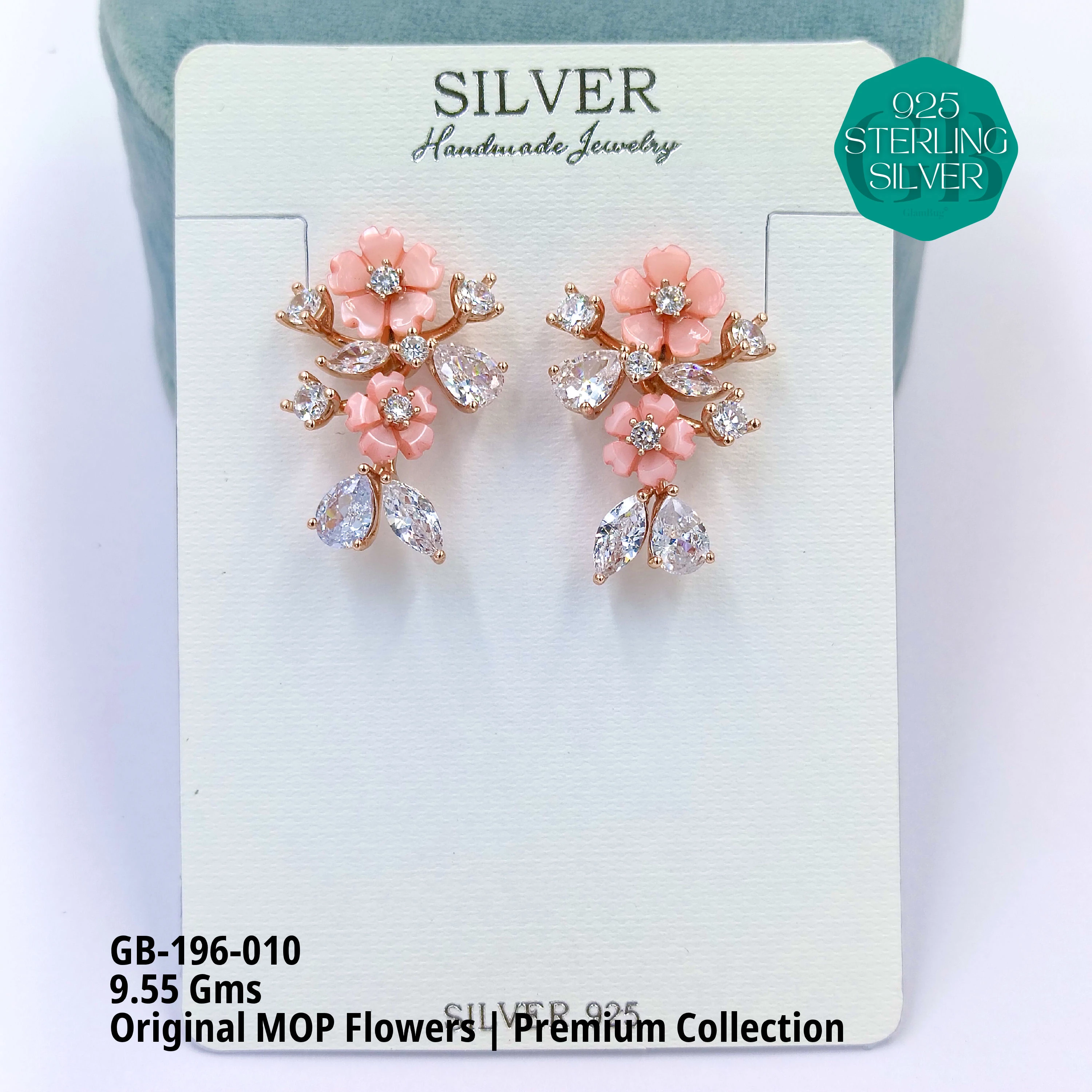 MOP EARRRINGS - PREMIUM - Premium 925 Silver Jewellery - SKU: GB-196-010 - Hyderabad Silver Importers
