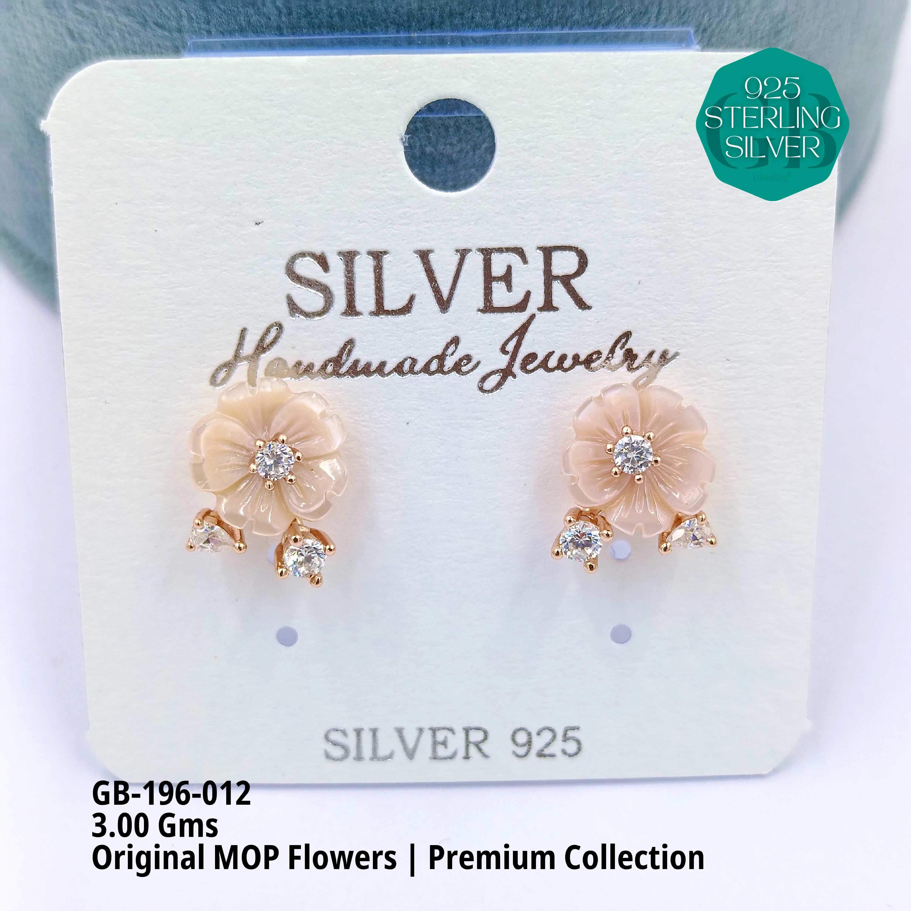 MOP EARRRINGS - PREMIUM - Premium 925 Silver Jewellery - SKU: GB-196-012 - Hyderabad Silver Importers