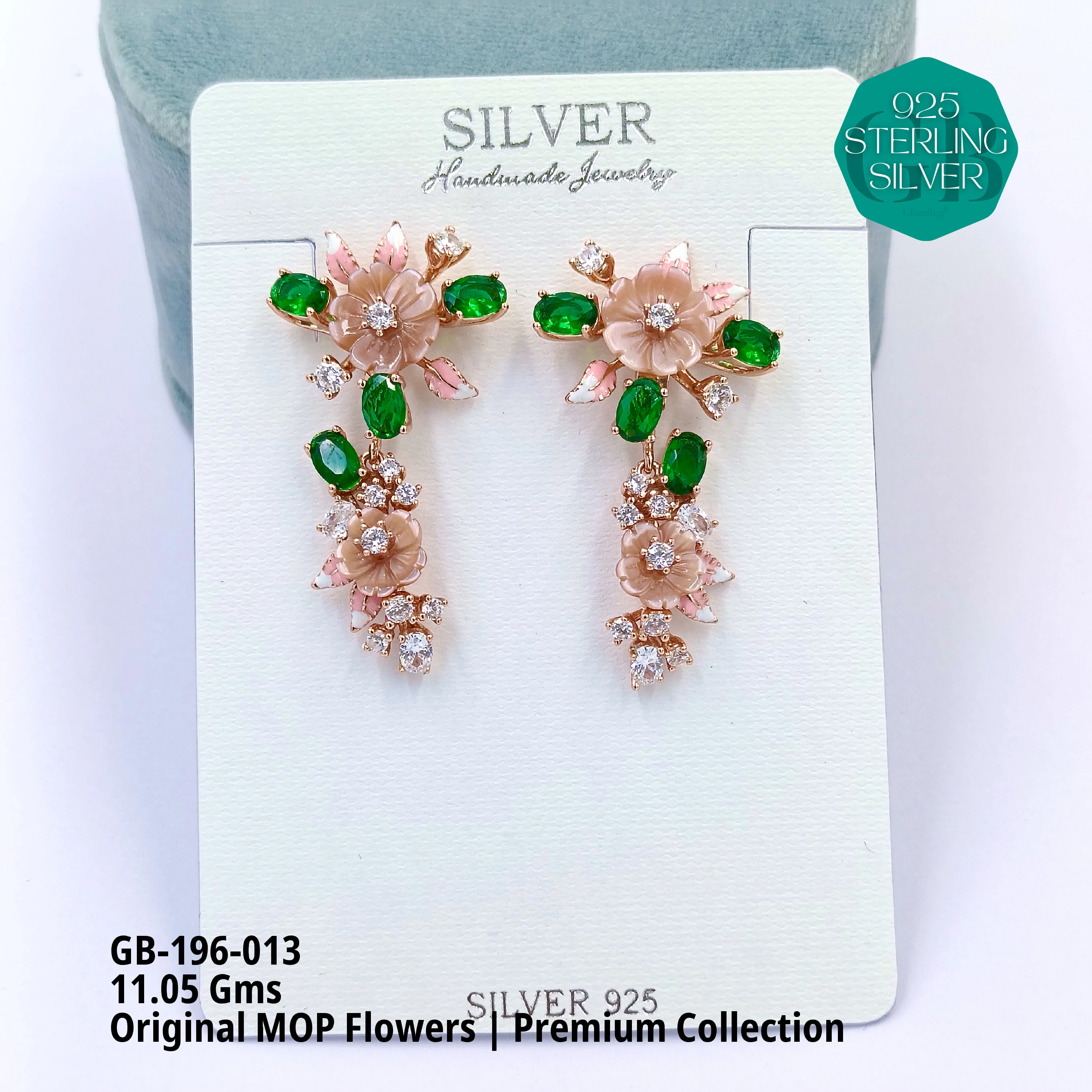 MOP EARRRINGS - PREMIUM - Premium 925 Silver Jewellery - SKU: GB-196-013 - Hyderabad Silver Importers