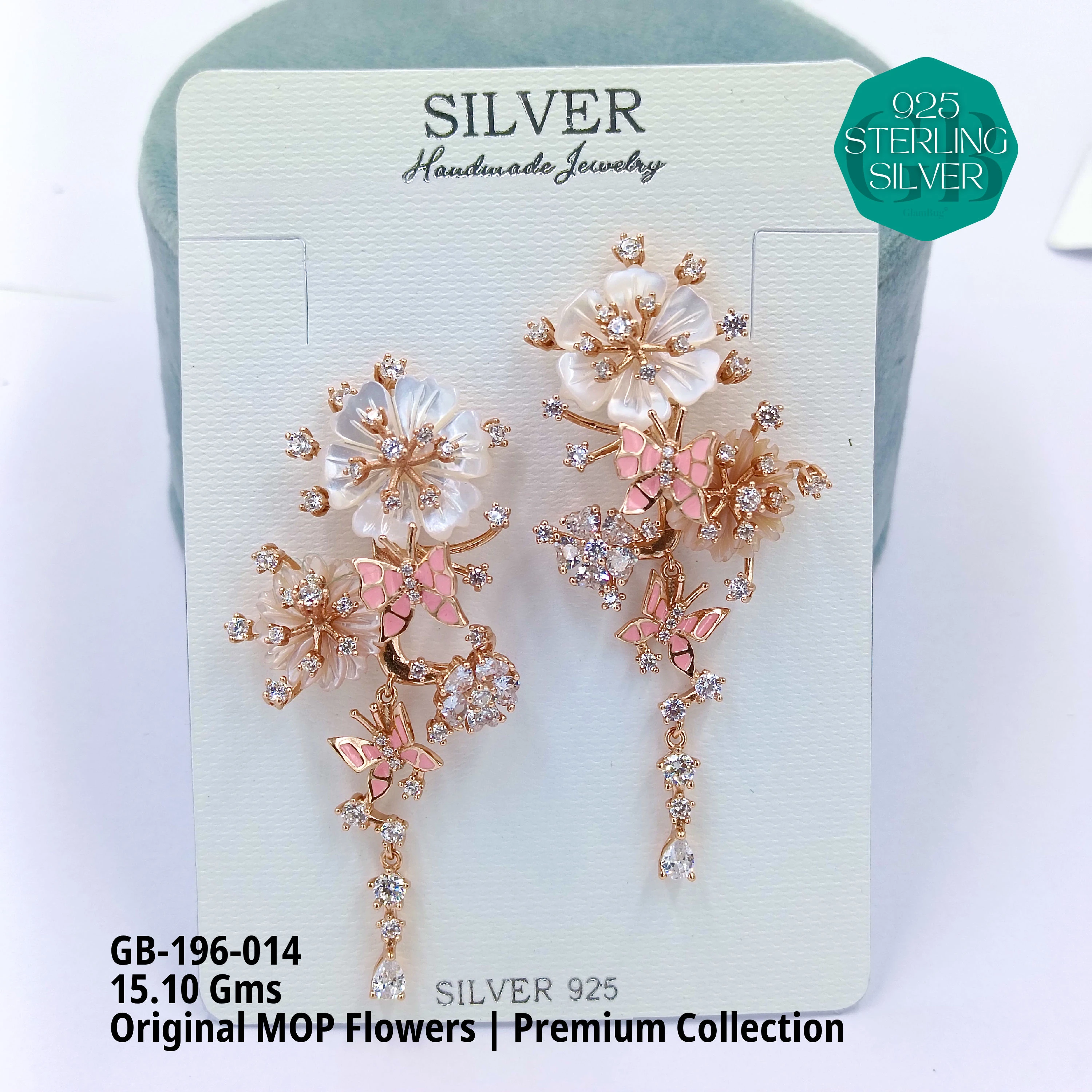 MOP EARRRINGS - PREMIUM - Premium 925 Silver Jewellery - SKU: GB-196-014 - Hyderabad Silver Importers