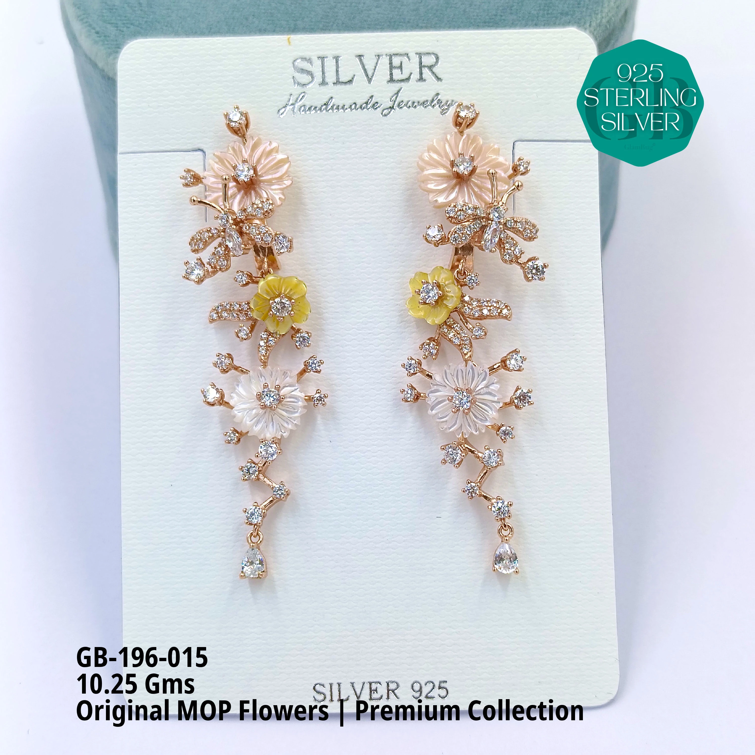 MOP EARRRINGS - PREMIUM - Premium 925 Silver Jewellery - SKU: GB-196-015 - Hyderabad Silver Importers